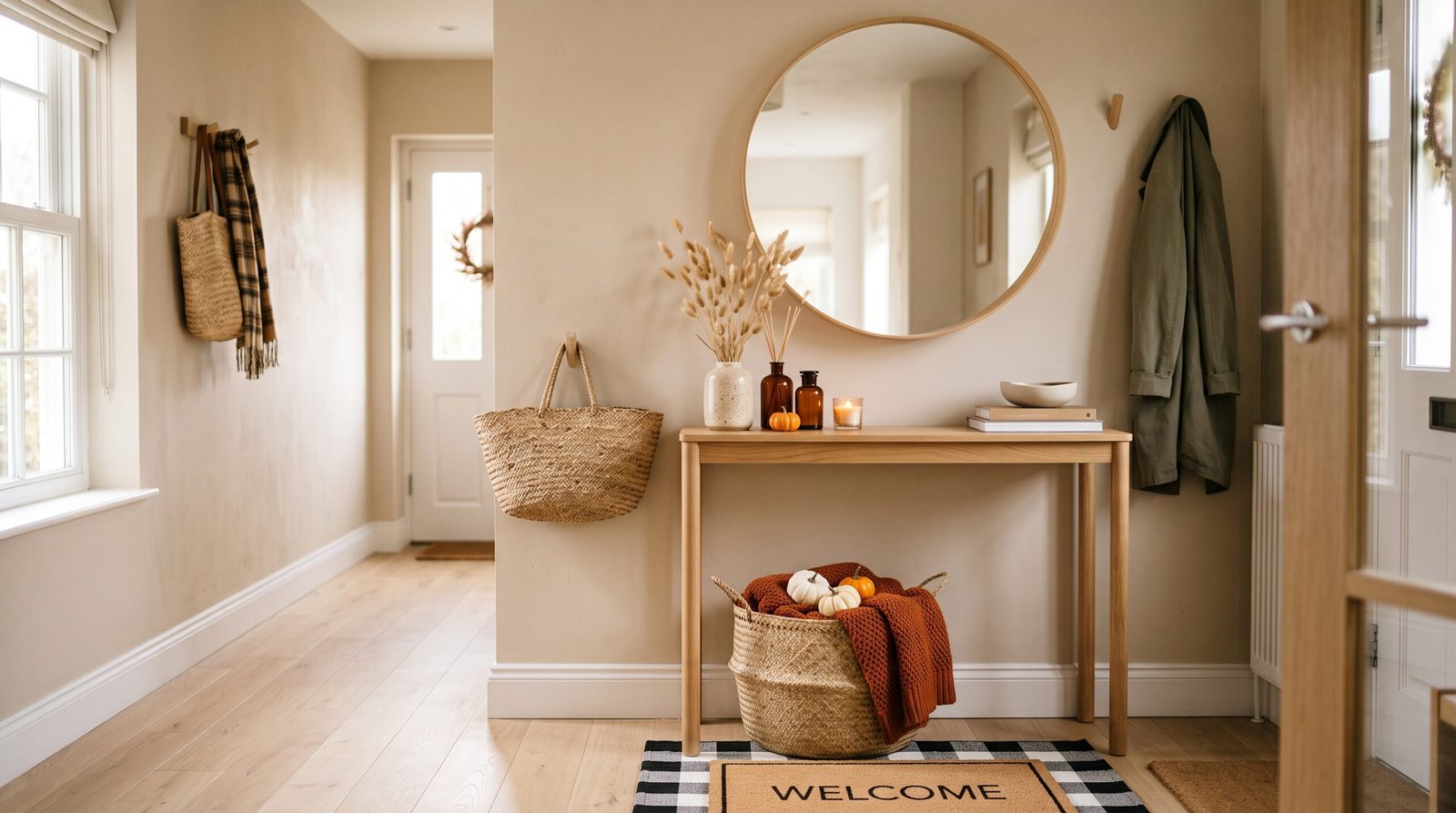 Cozy budget-friendly layered plaid and natural coir entryway doormat