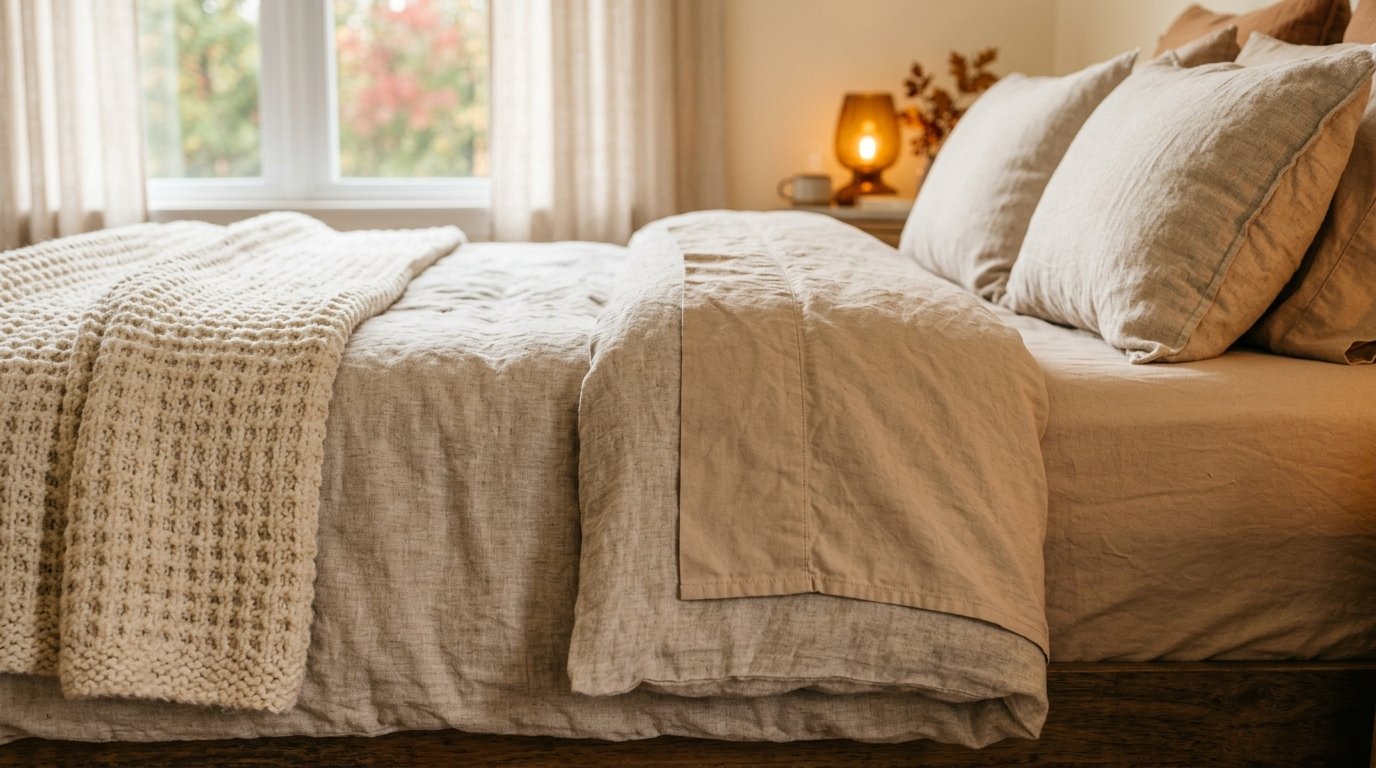 Breathable organic cotton and linen sheet set for cozy bedroom layering ideas