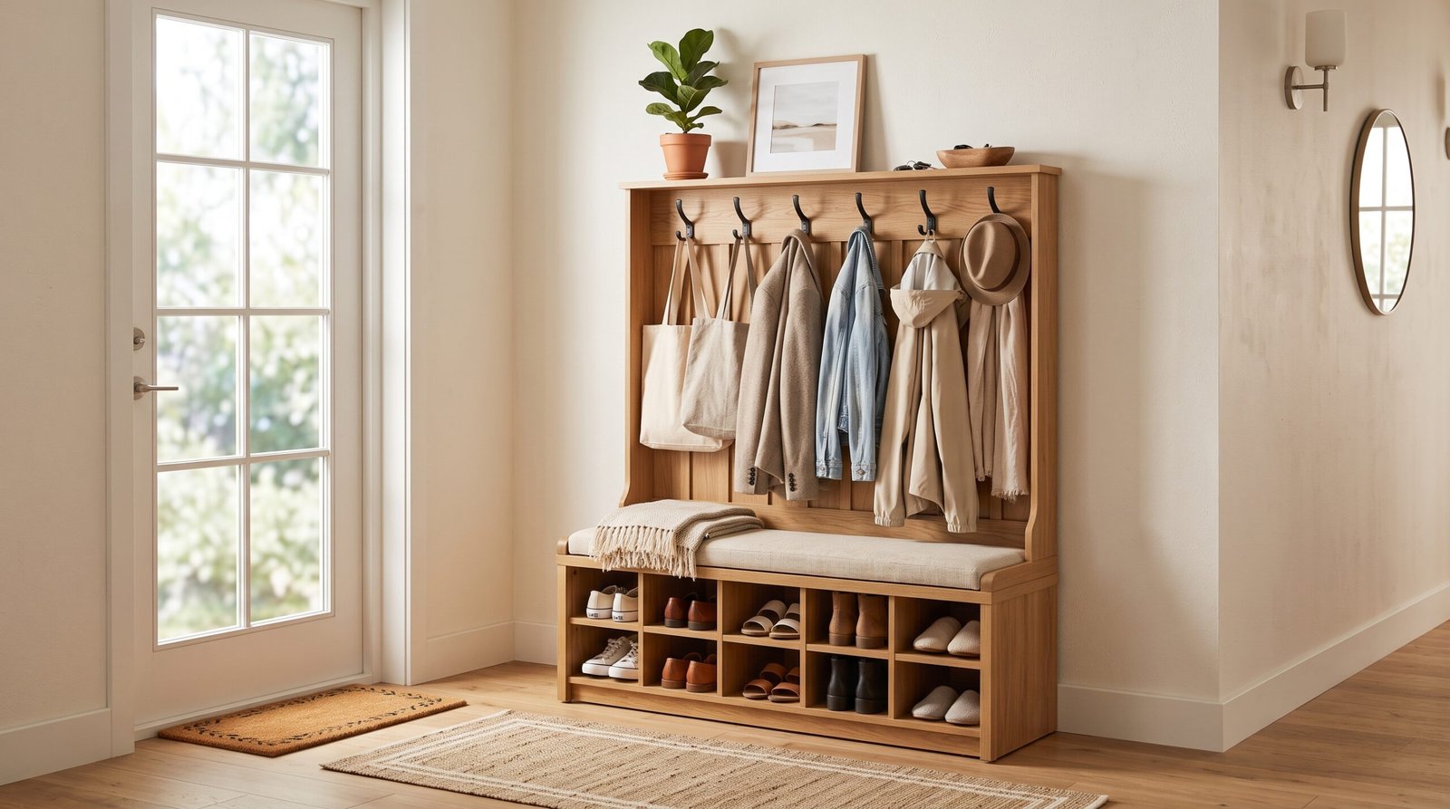 small entryway organization ideas hall tree shoe storage bench
