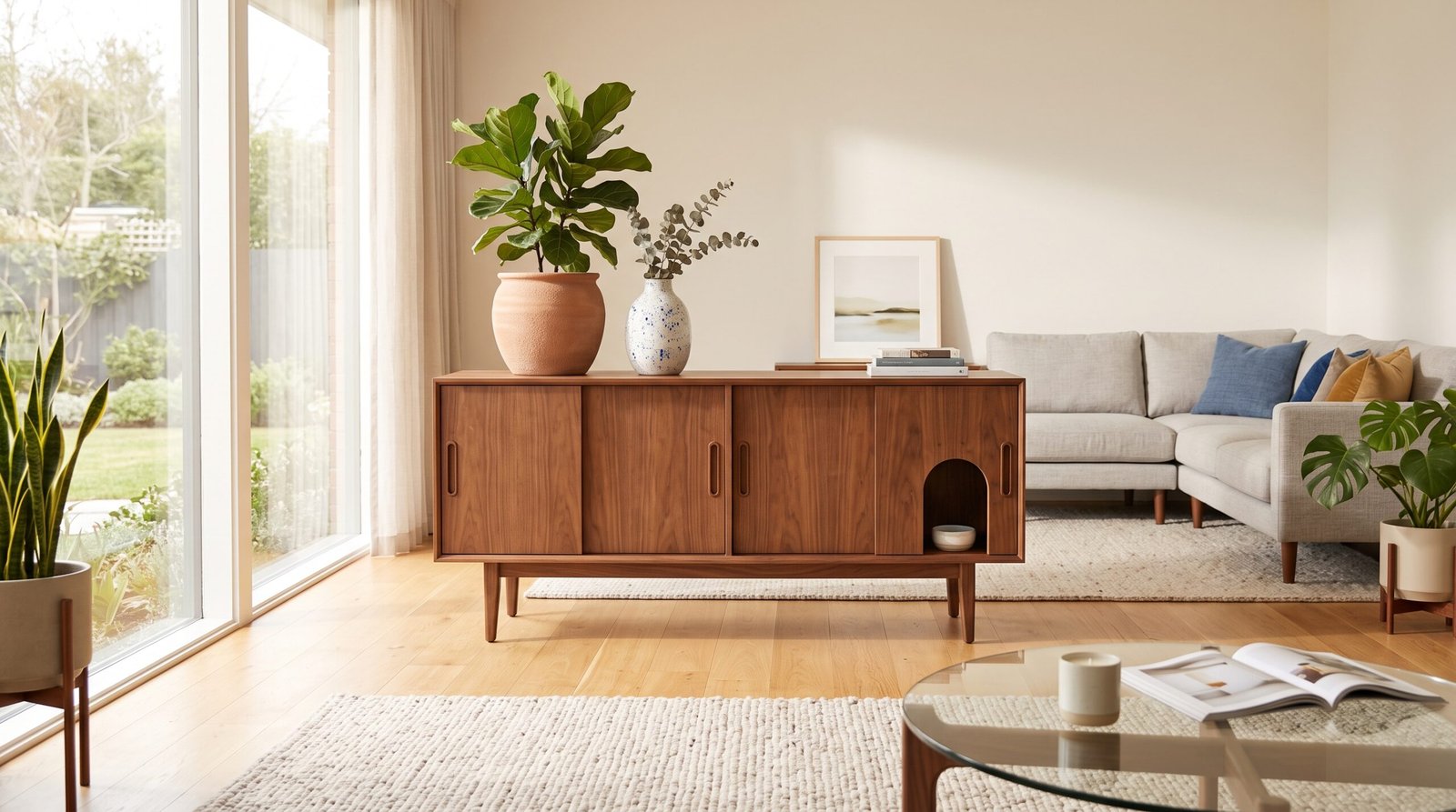 mid century modern hidden cat litter box credenza cabinet