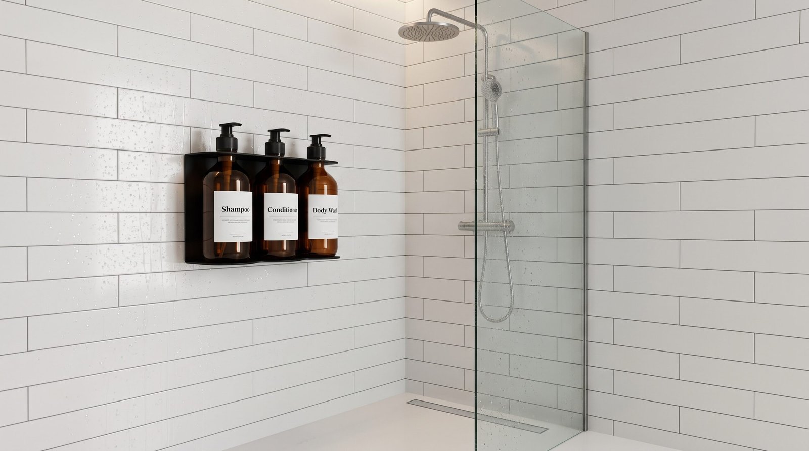 wall mounted amber glass shower shampoo dispenser