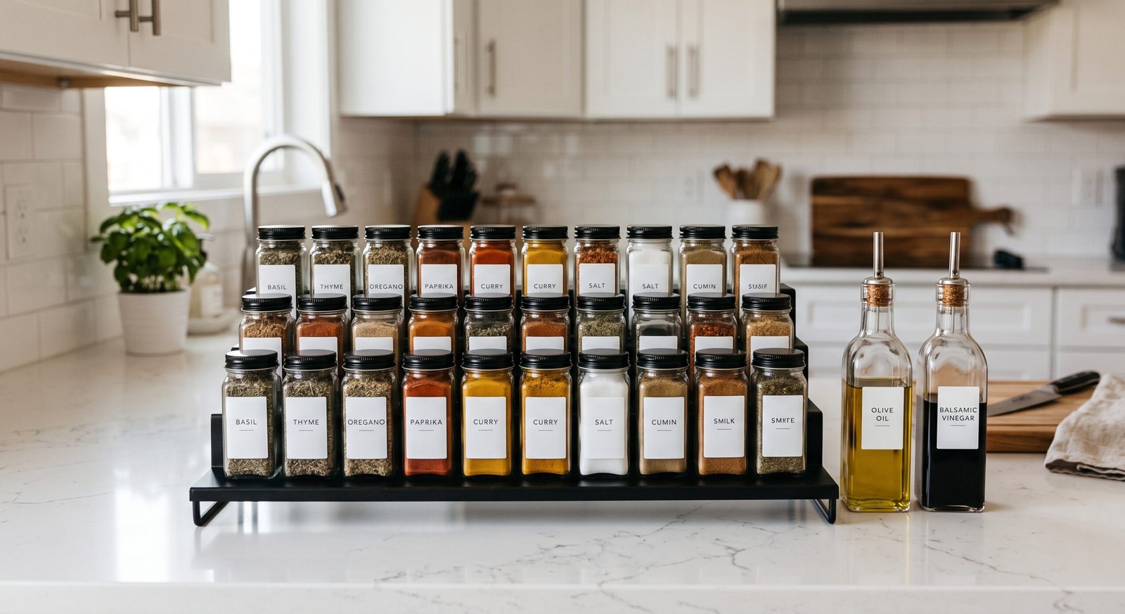 2 tier stepped spice rack and sauce bottle organizer
