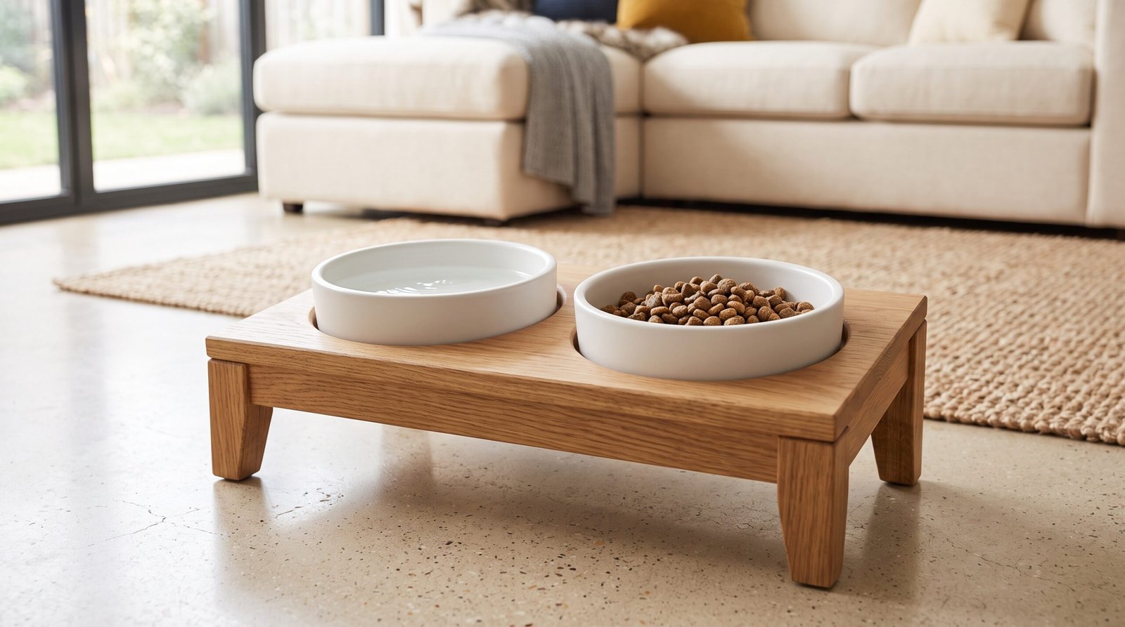 elevated ceramic dog and cat bowls with wooden stand modern kitchen