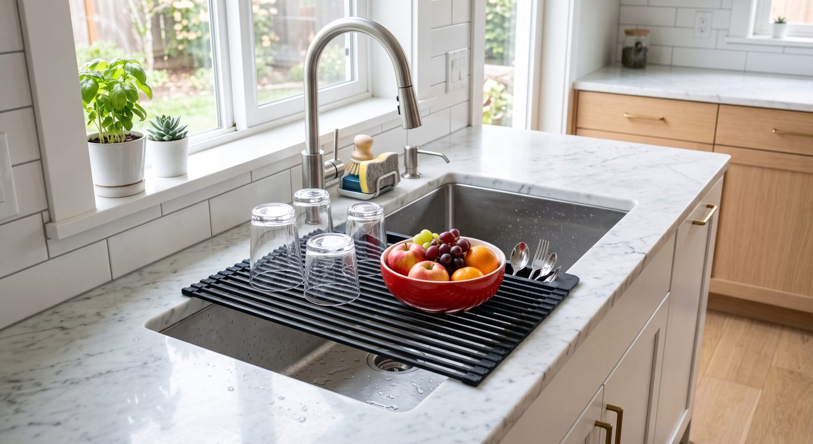 roll up silicone over the sink dish drying rack stainless steel