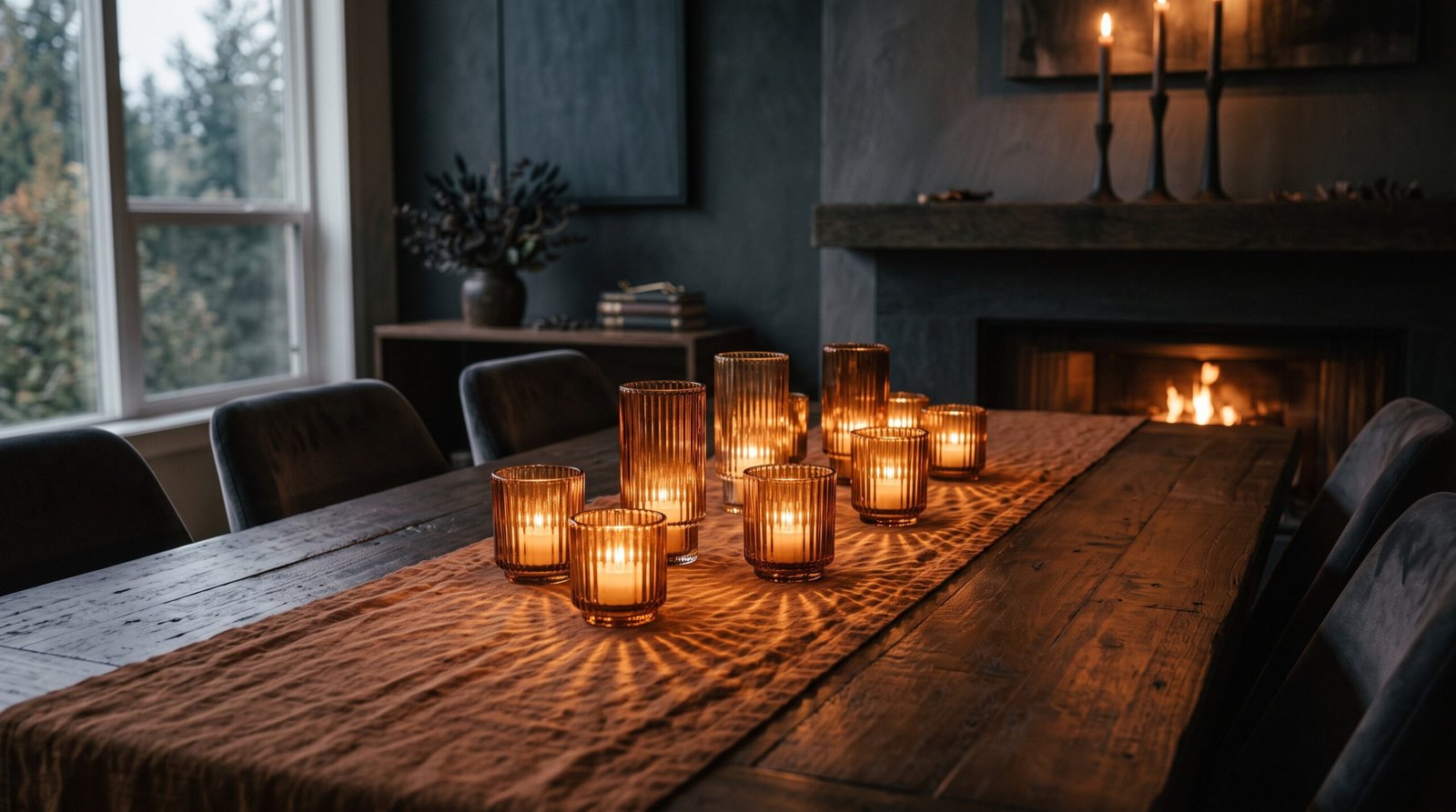Amber glass candle holders for classy halloween decor ideas