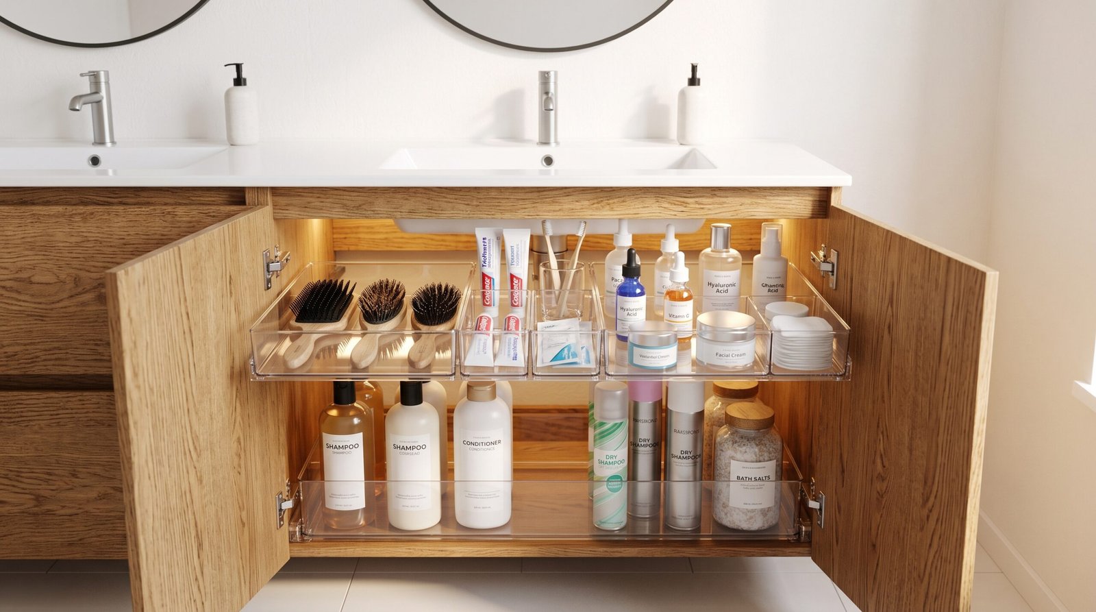 under sink 2 tier sliding drawer organizer for bathroom