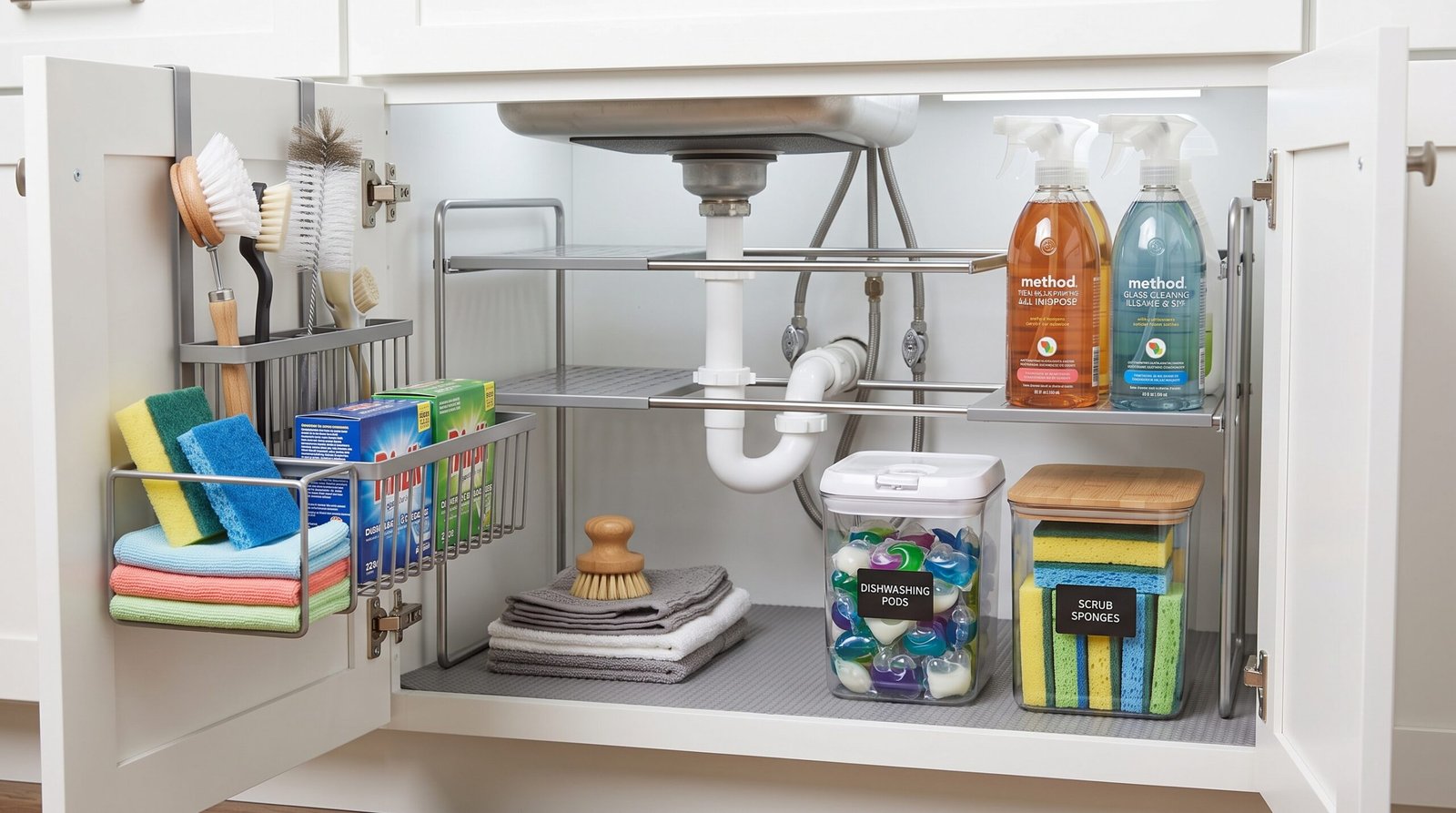 expandable under sink organizer shelf with removable panels