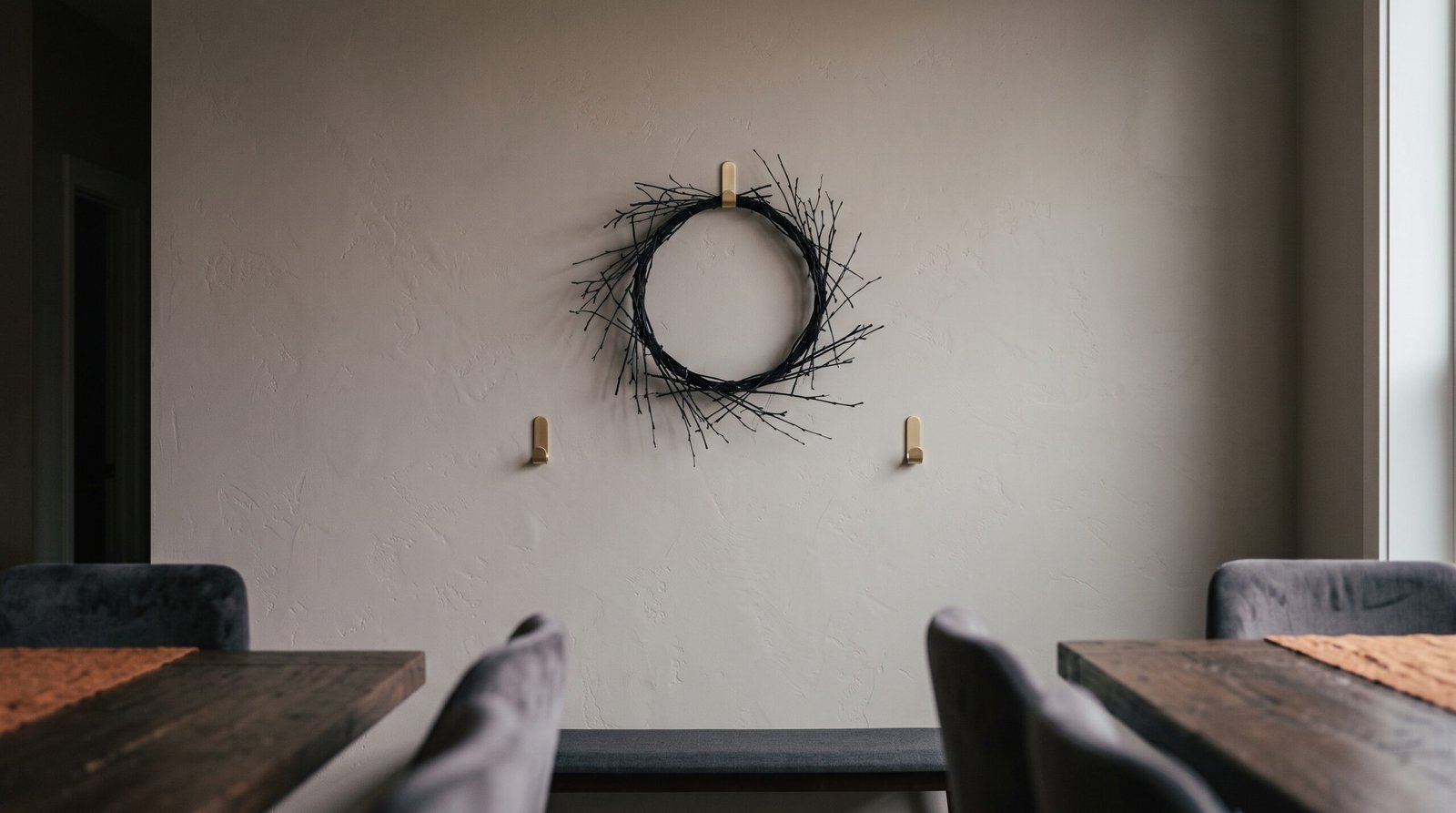 Minimalist black twig wreath for classy halloween decor ideas