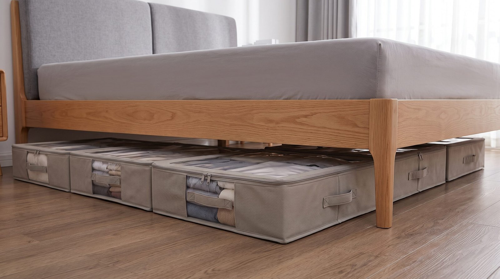 Under bed fabric storage organizer for blanket and throw pillow storage ideas
