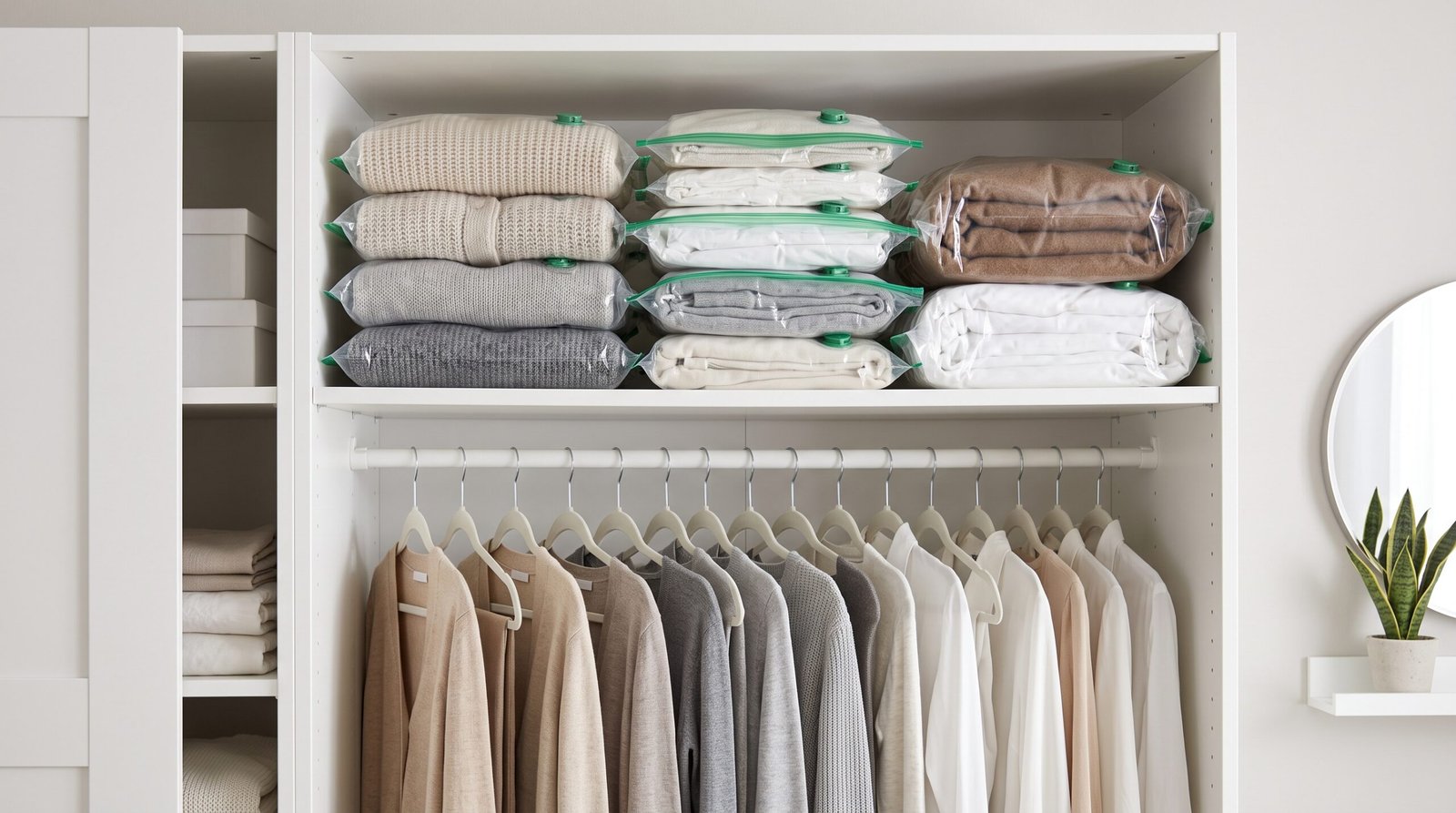 Space saving vacuum storage bags for transition your wardrobe from summer to fall