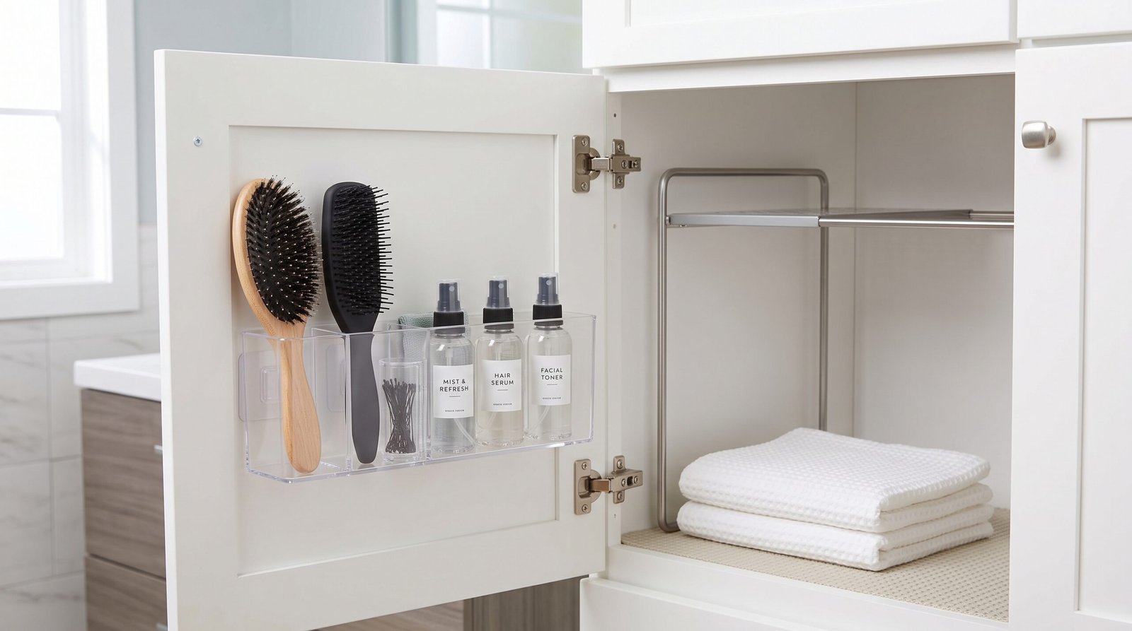 adhesive door organizer caddy for bathroom under sink storage