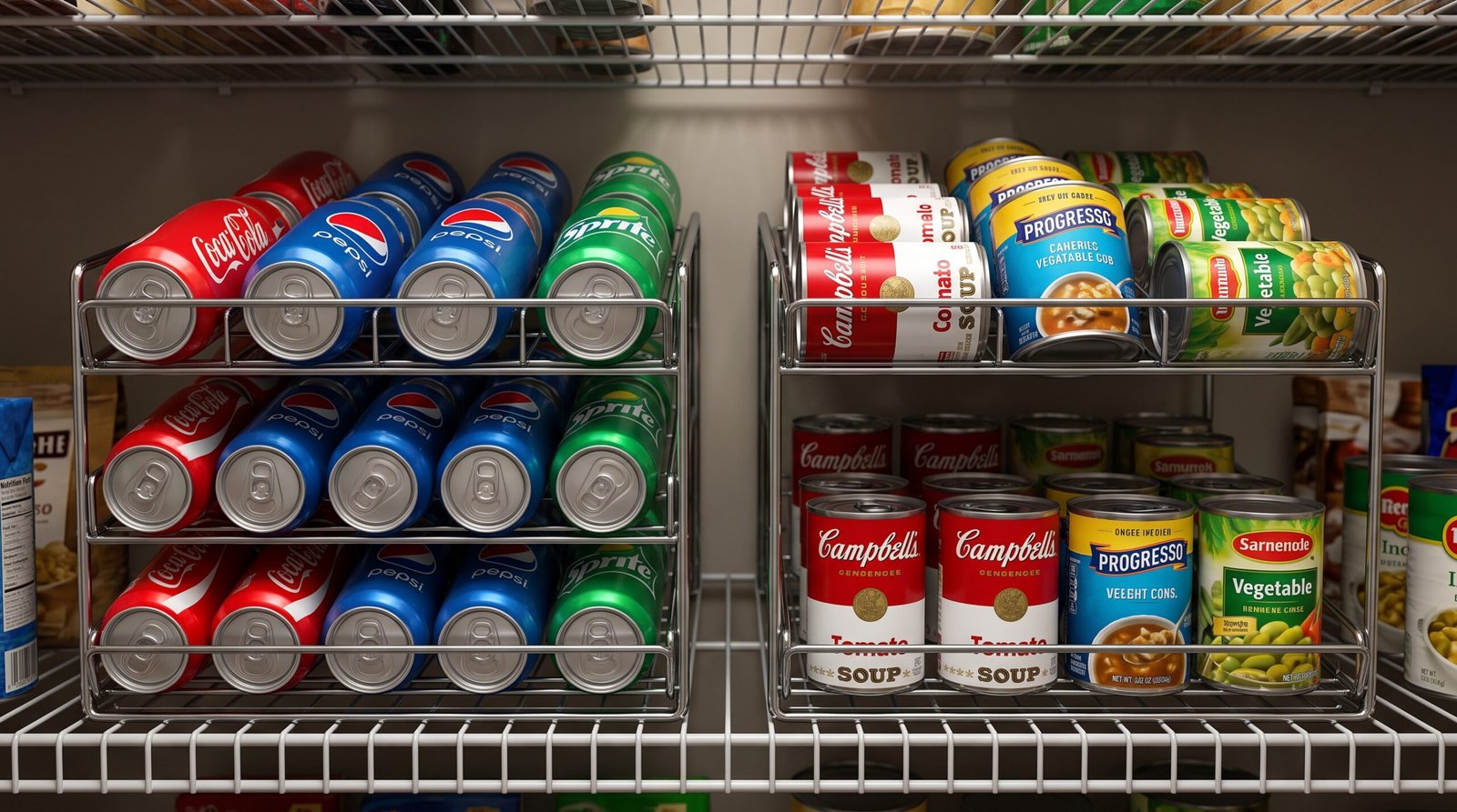 stackable metal can dispenser rack for pantry organization ideas