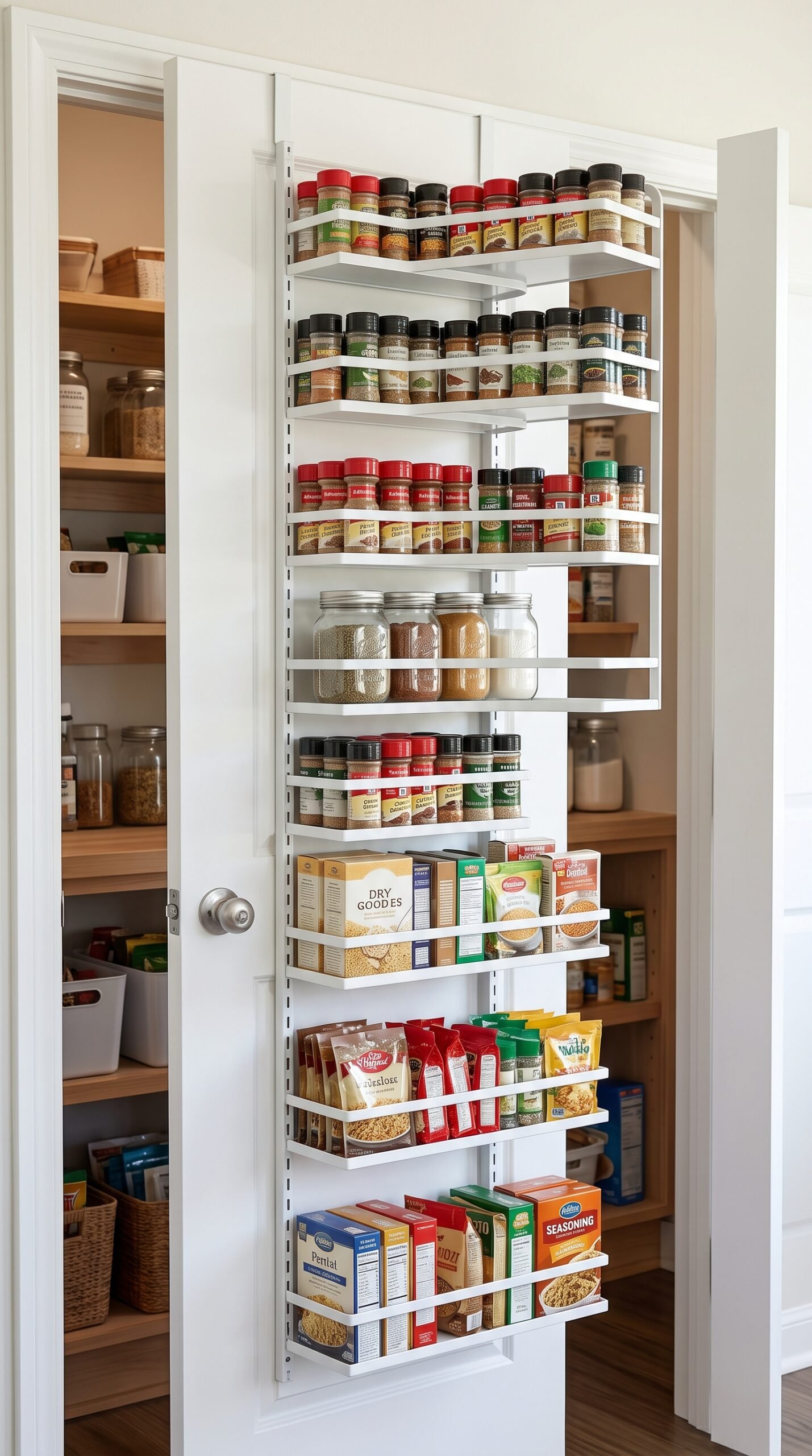 heavy duty over the door hanging spice and jar rack for pantry organization ideas