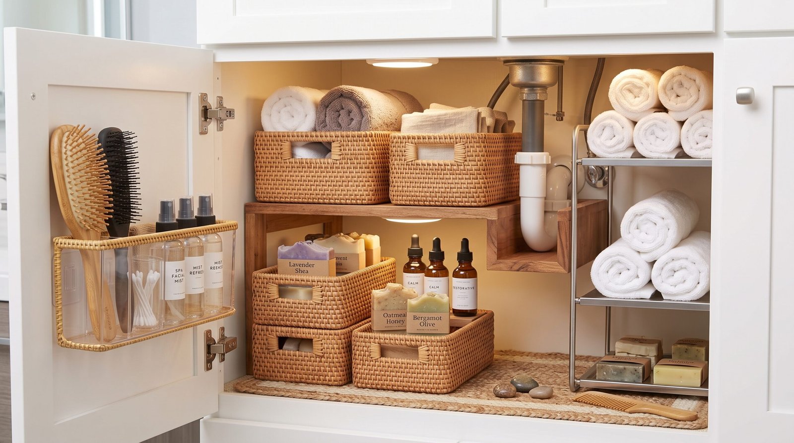 natural woven storage baskets for bathroom under sink organization