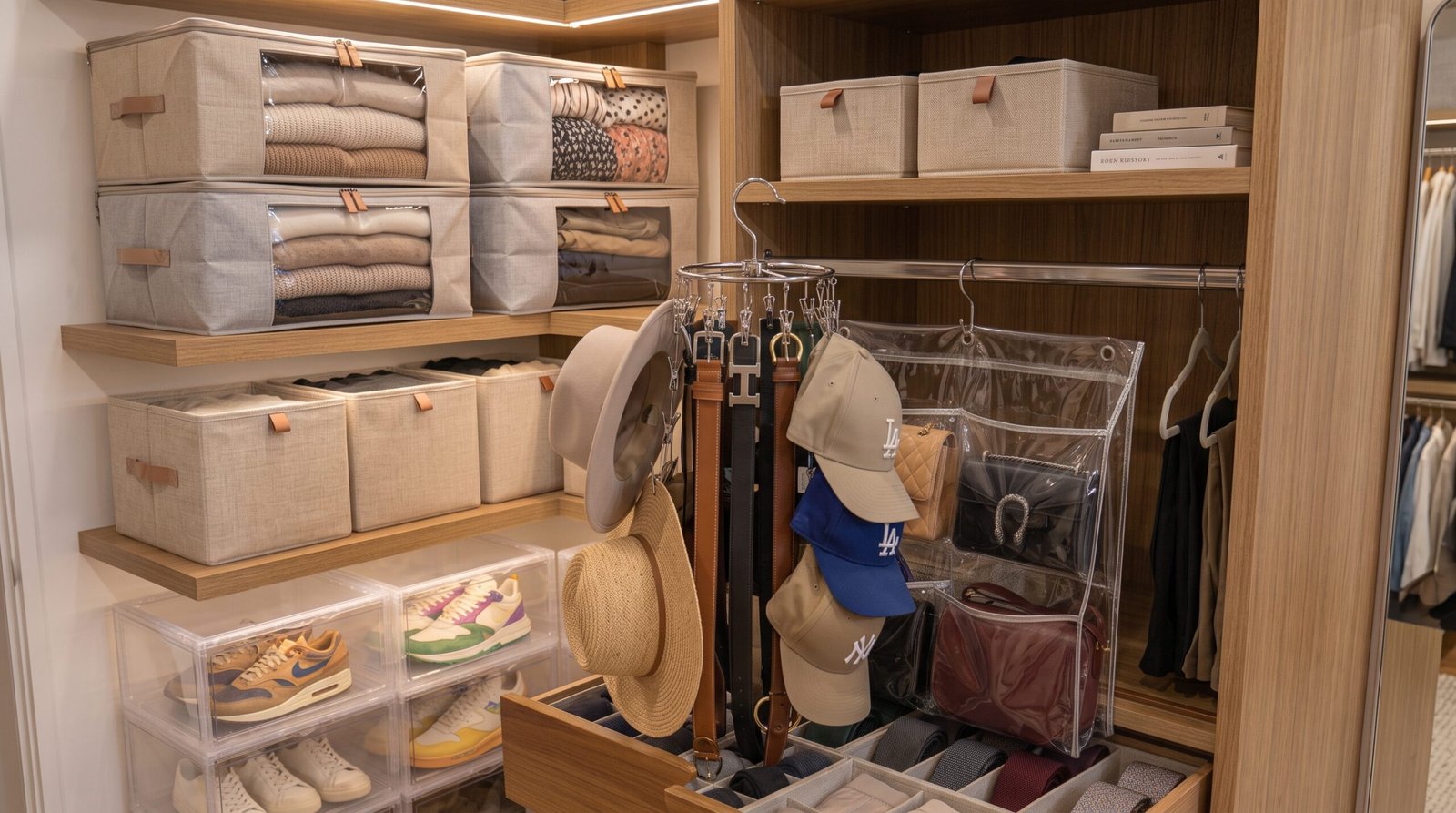 Compact ring clip hanger for hats and belts as closet organization essentials