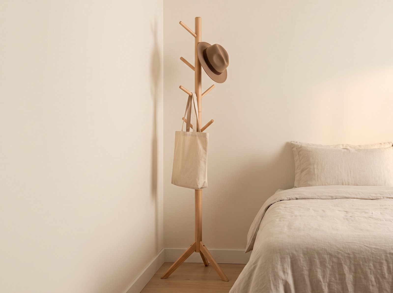 slim freestanding wooden coat and bag tree rack small bedroom