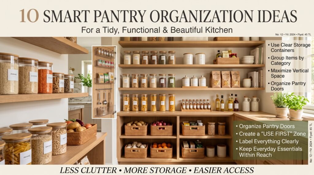 10 smart pantry organization ideas with clear containers and tiered shelves for a tidy kitchen