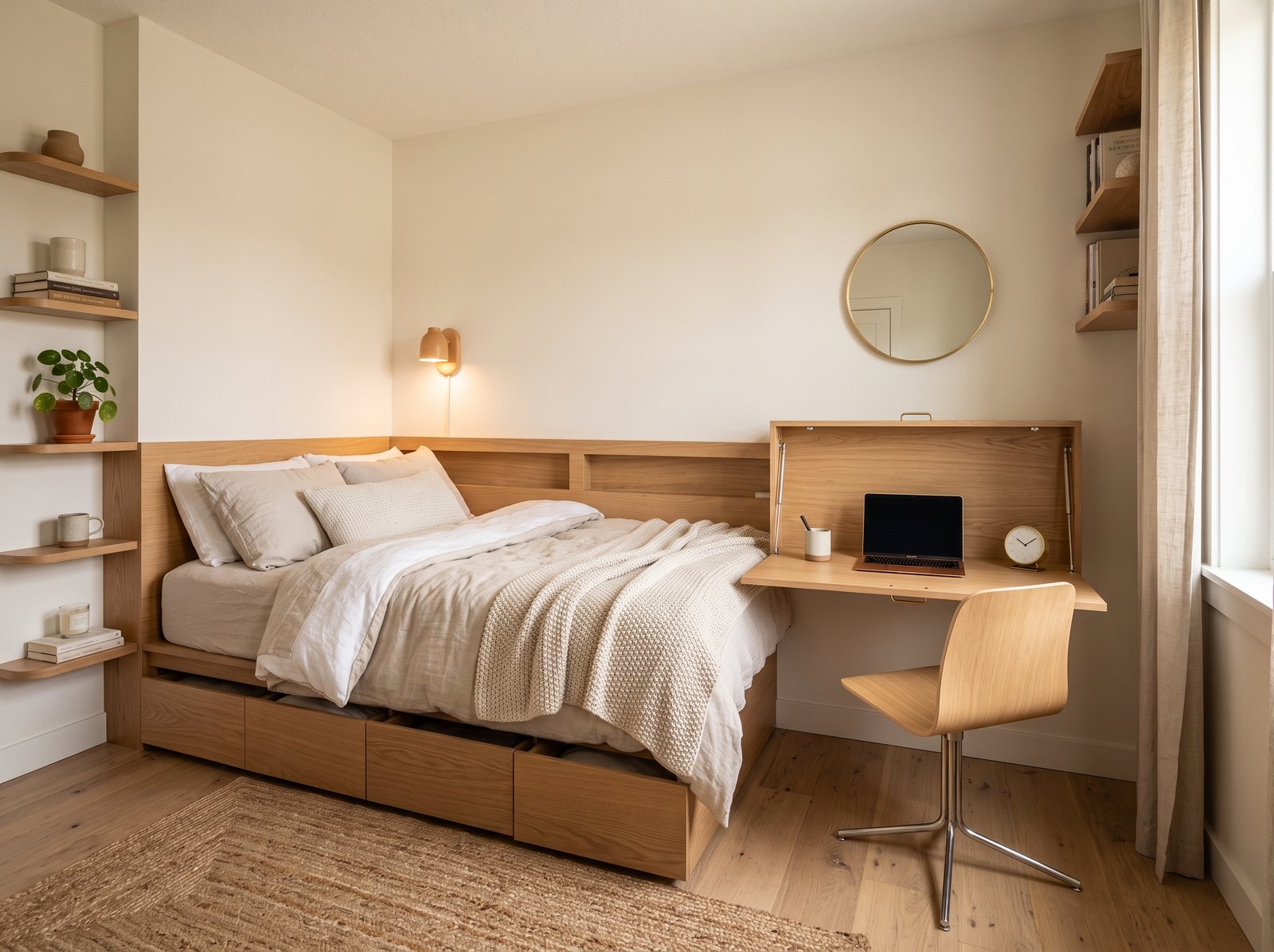 wall mounted drop leaf floating desk small bedroom workspace