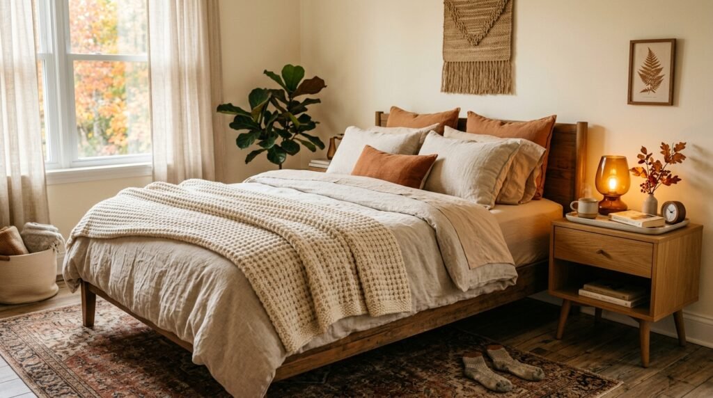8 best cozy bedroom layering ideas for warm bedding and nightstands