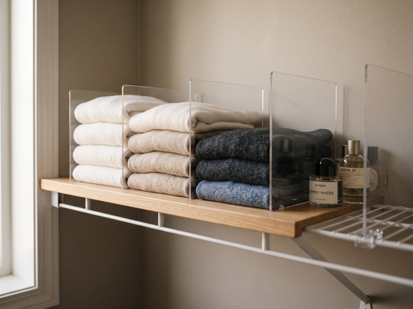 Clear acrylic shelf dividers wire shelf closet hacks
