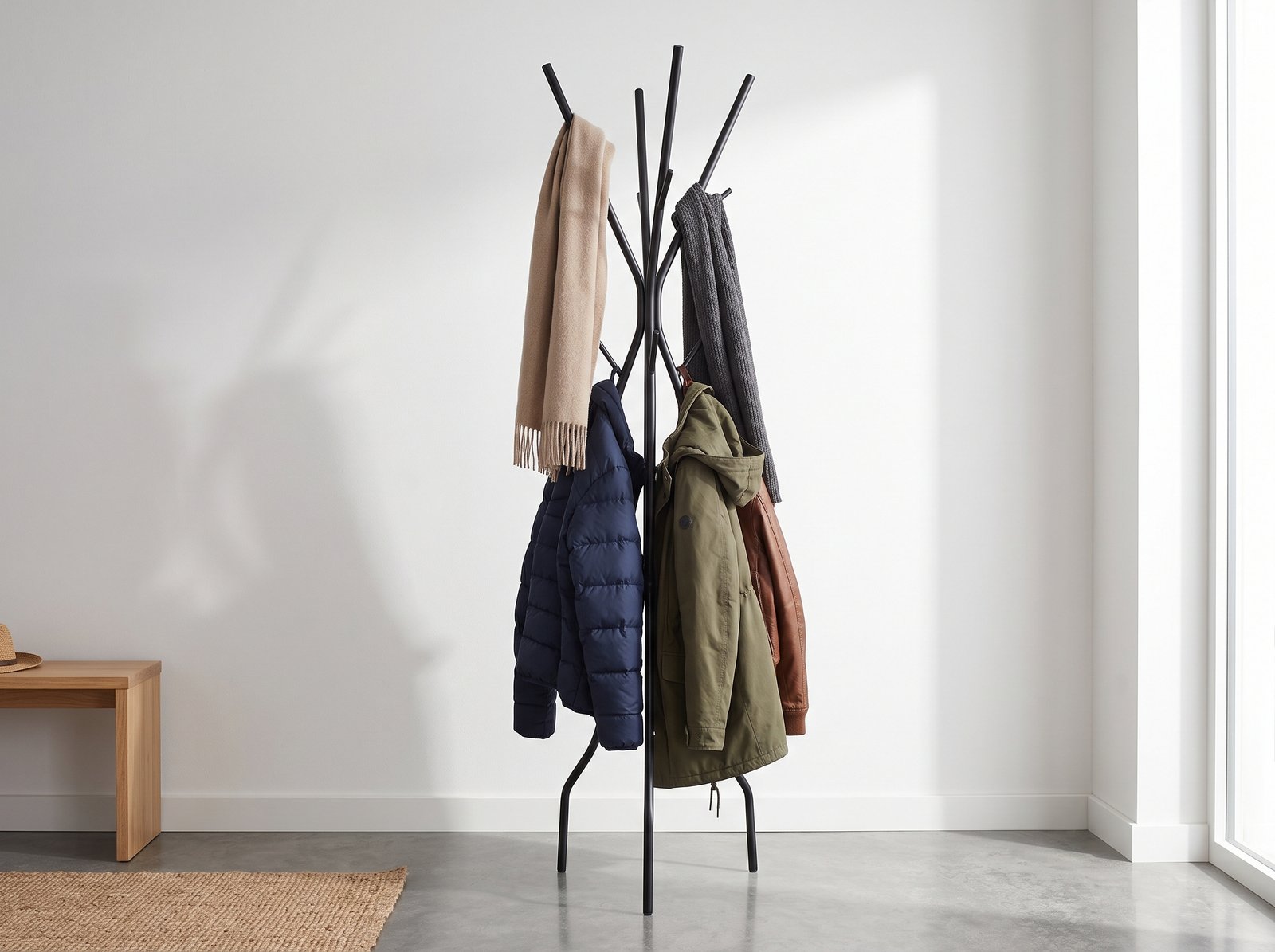 Freestanding modern coat rack for modern mudroom organization ideas
