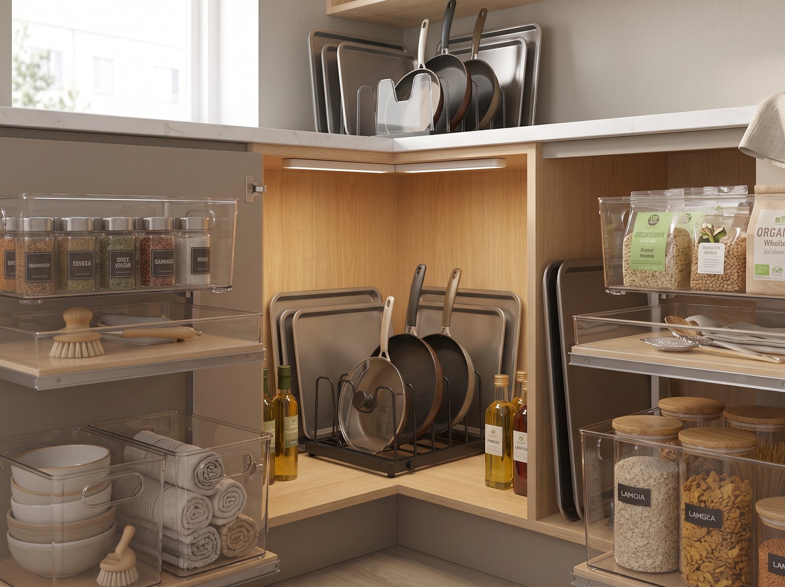 djustable pot and pan lid rack for deep corner cabinet organization ideas for small spaces