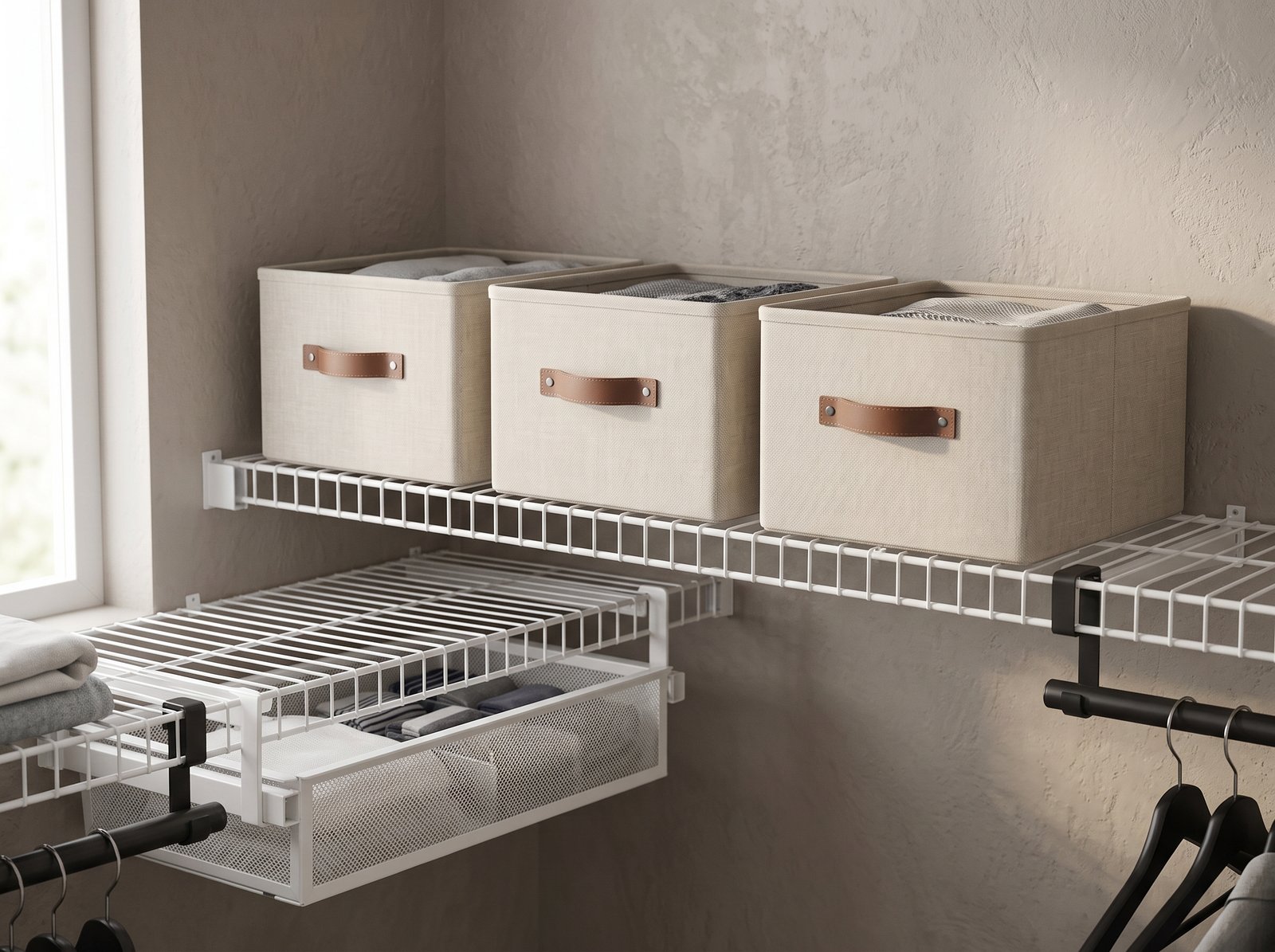 Fabric storage bins wire shelf closet hacks