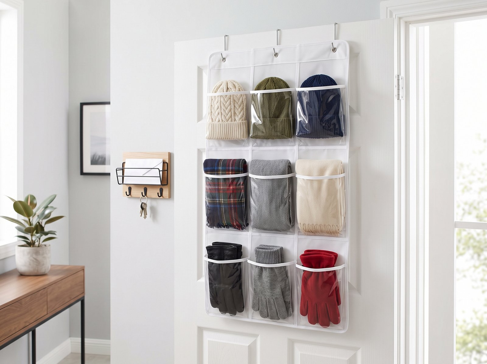 Over the door hanging organizer for modern mudroom organization ideas