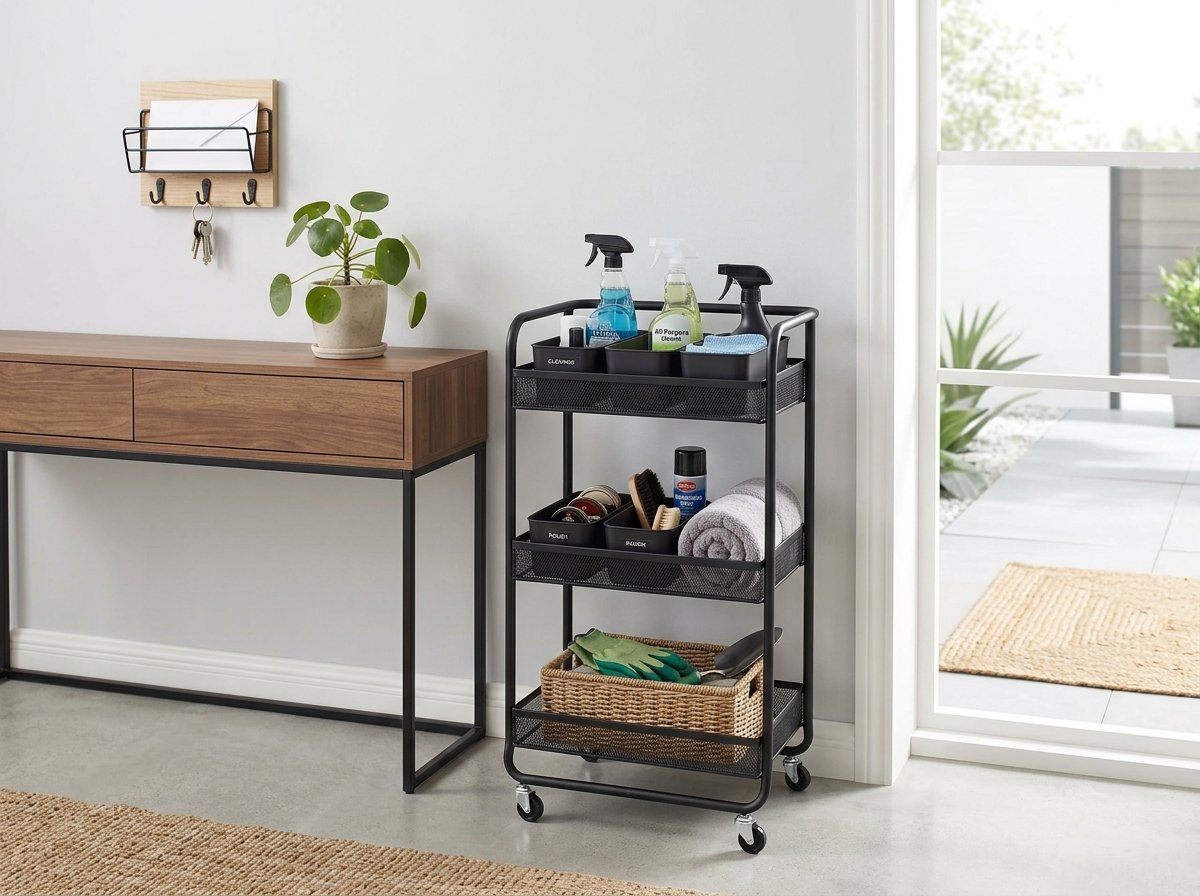 Rolling utility cart for modern mudroom organization ideas