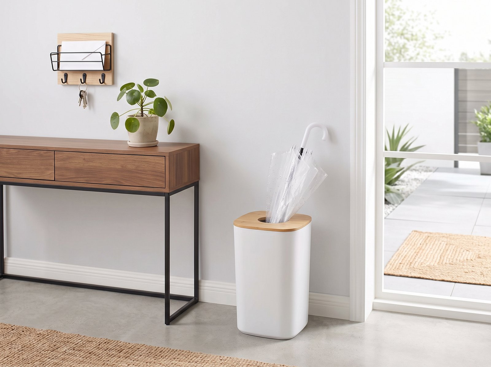 Slim step trash can with lid for modern mudroom organization ideas