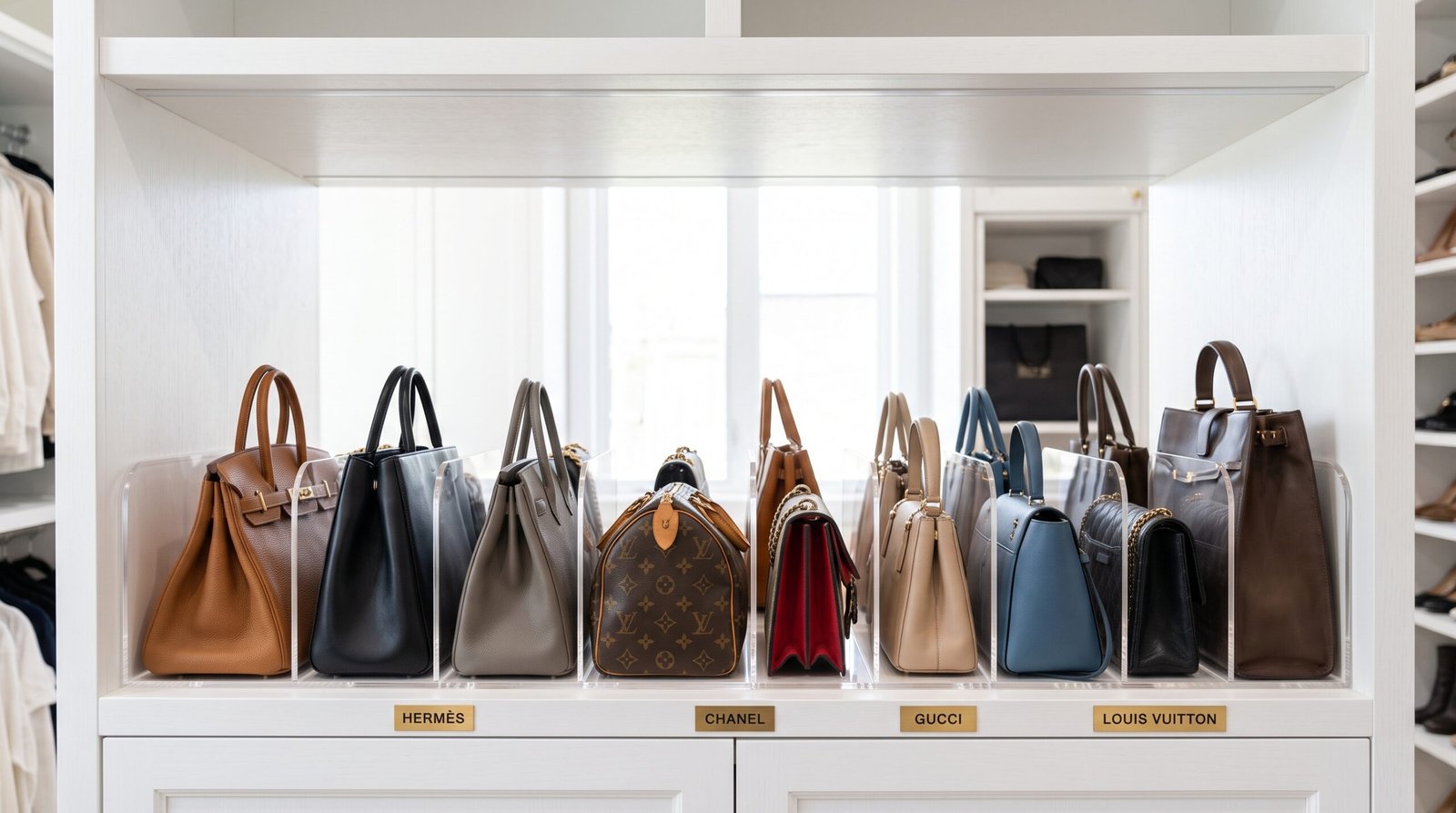 ways to store handbags without ruining their shape acrylic shelf dividers