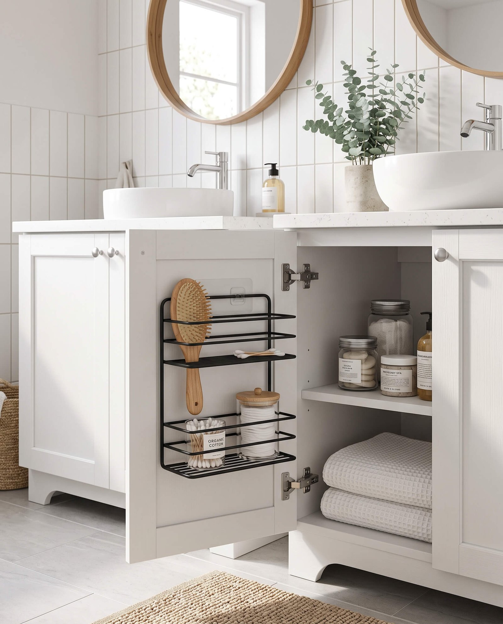 adhesive cabinet door storage basket for small bathroom