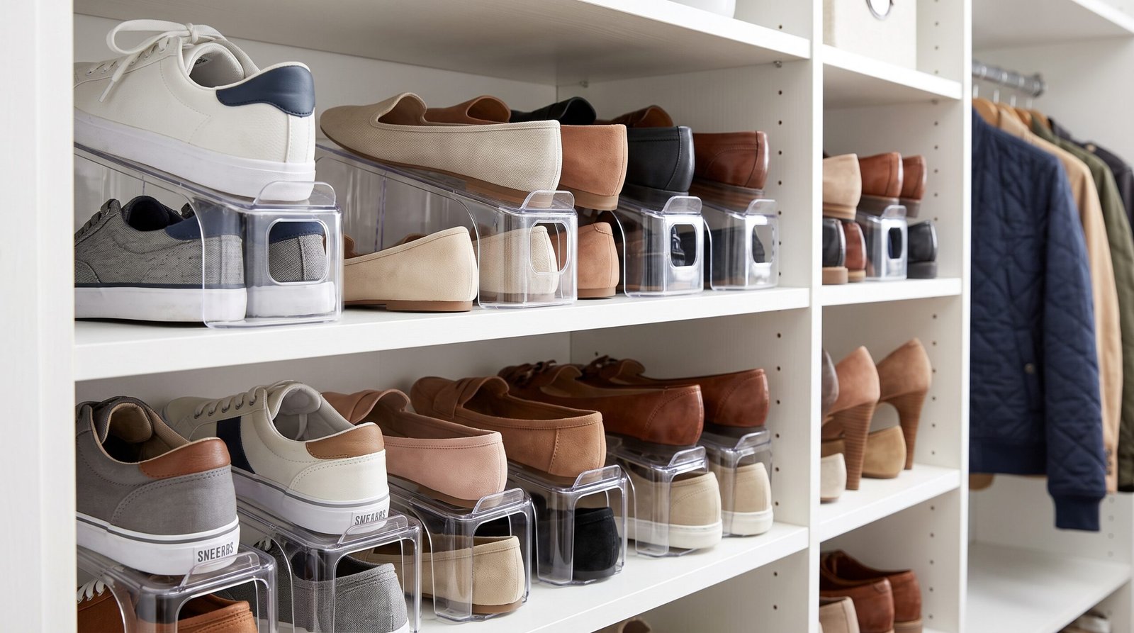 small entryway shoe storage solutions for big families using double decker shoe slots