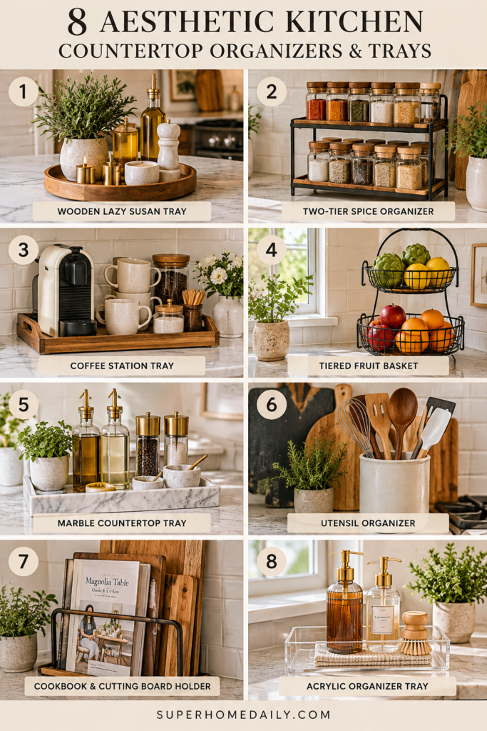 8 aesthetic kitchen countertop organizers and trays for a stylish organized kitchen
