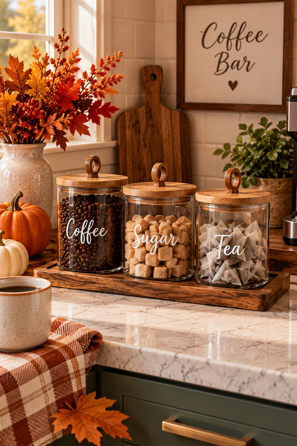 Airtight coffee canister set for an organized fall coffee bar