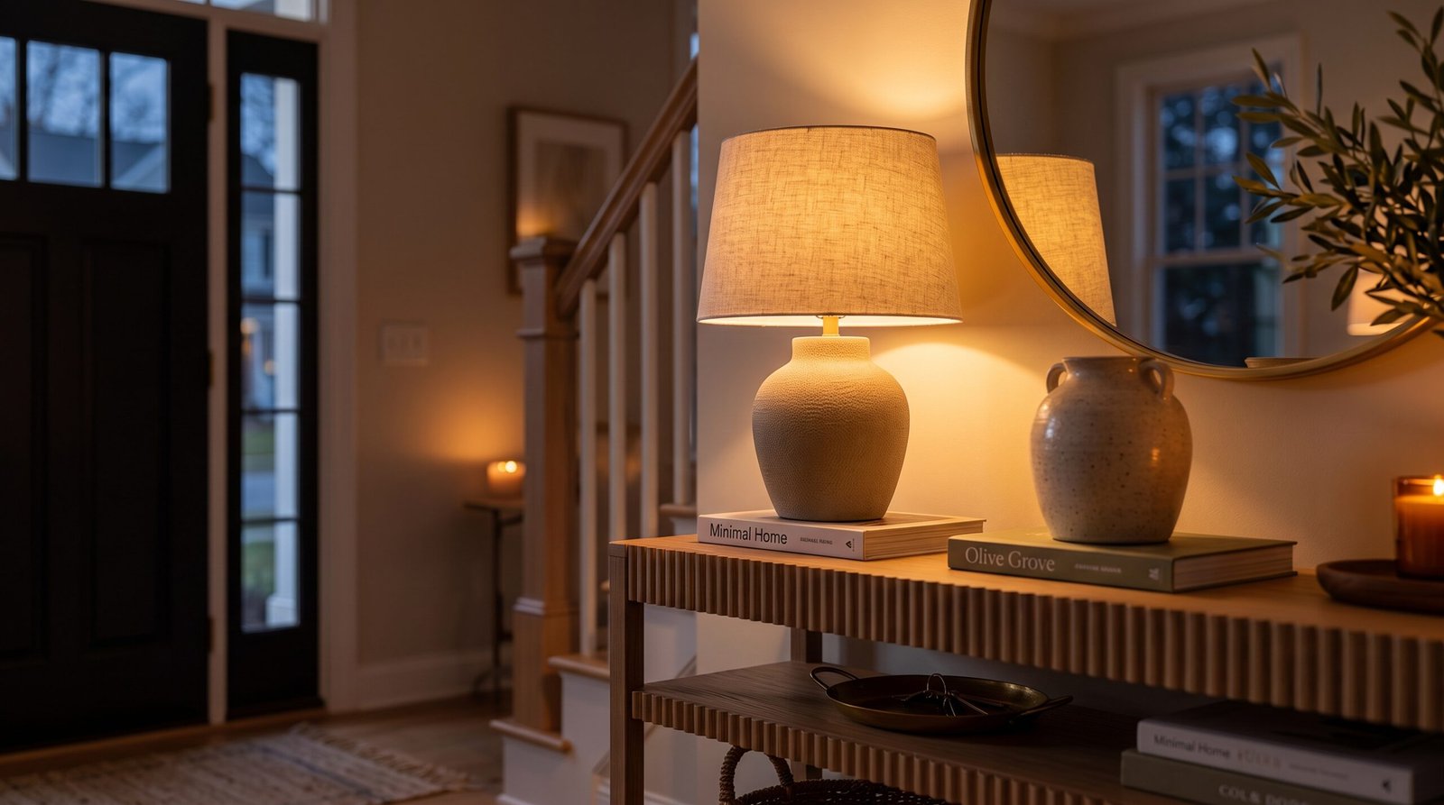 console table styling steps for a welcoming foyer ceramic table lamp