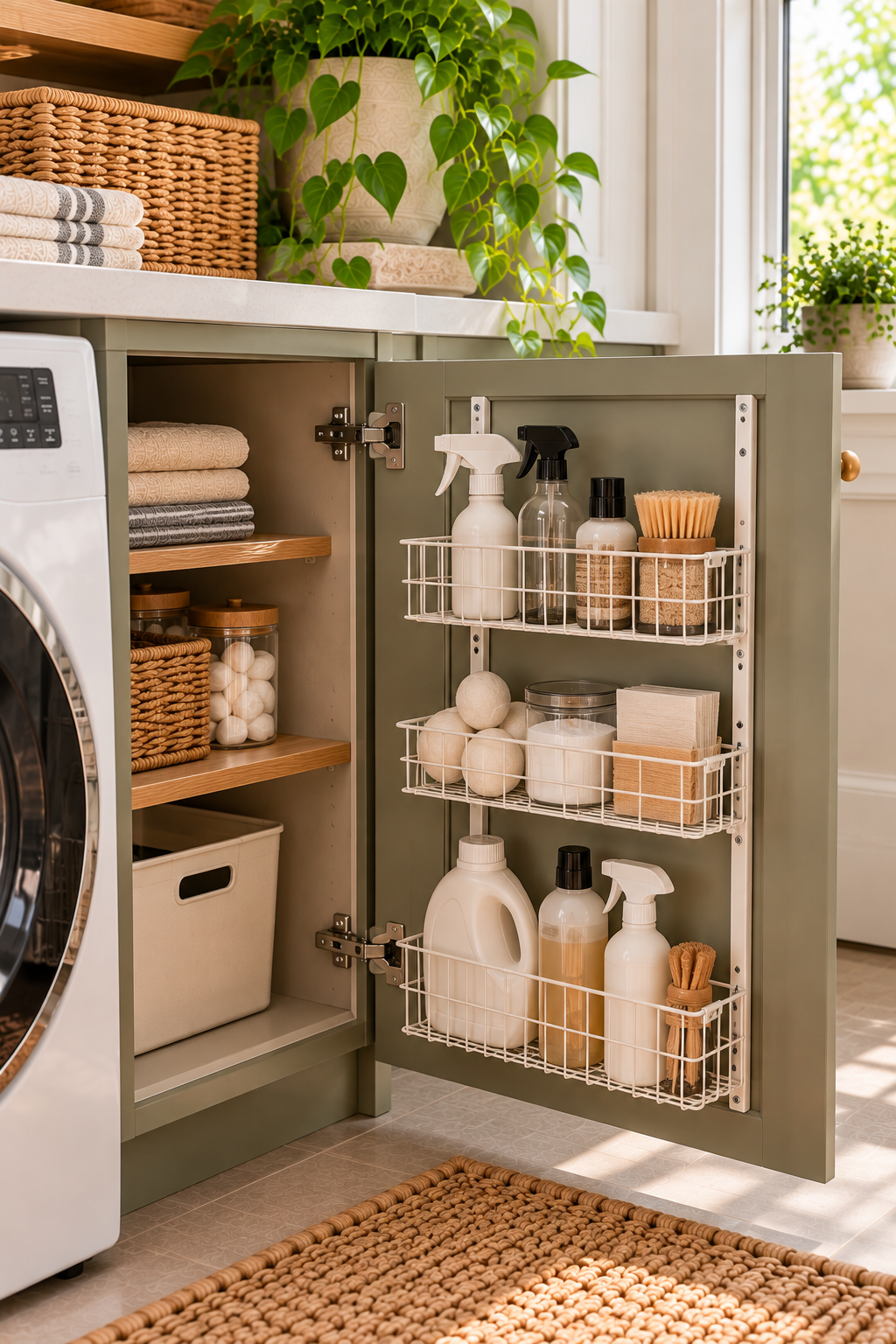 Cabinet door organizer for small laundry room storage ideas