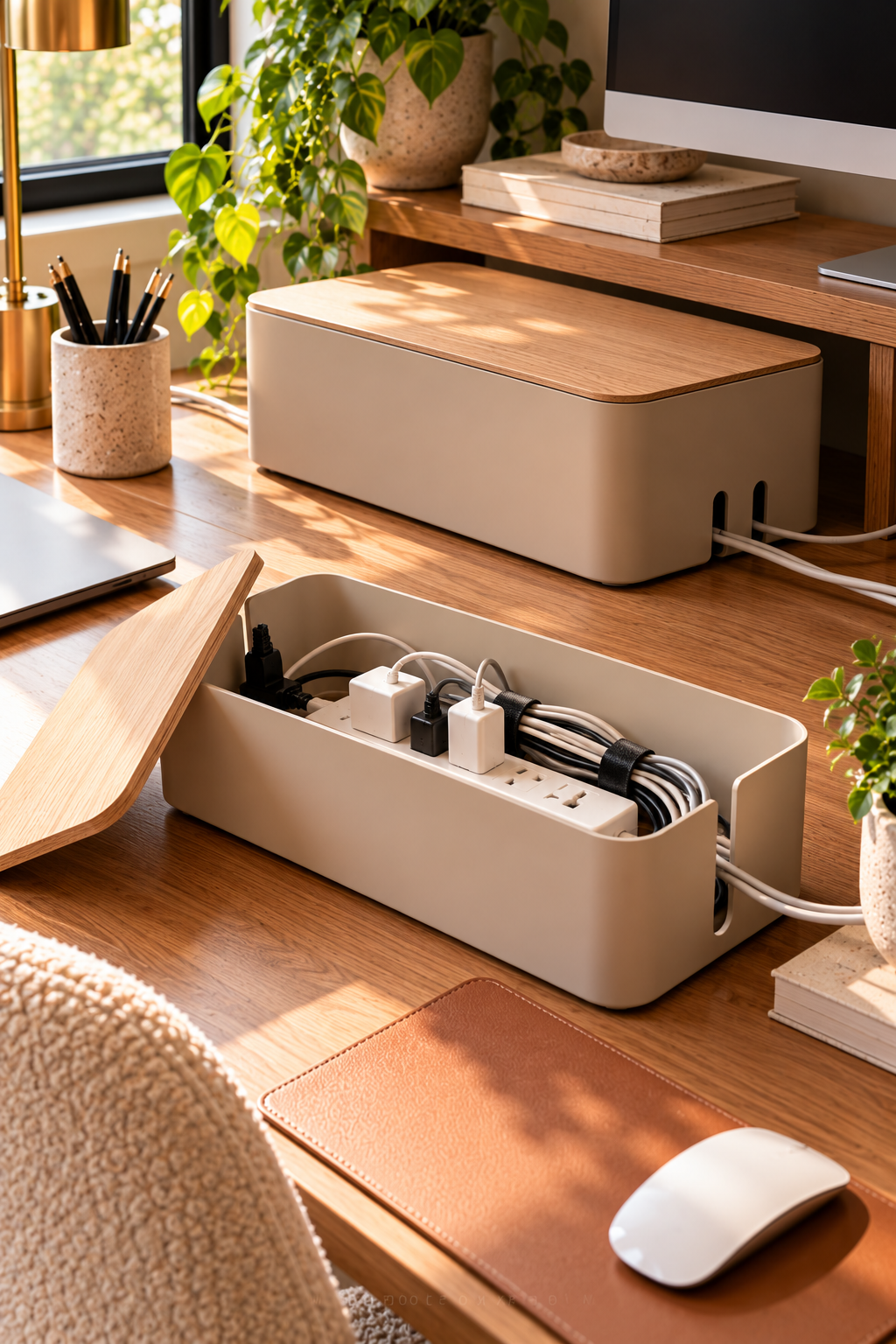 Cable management box for clutter-free home office storage