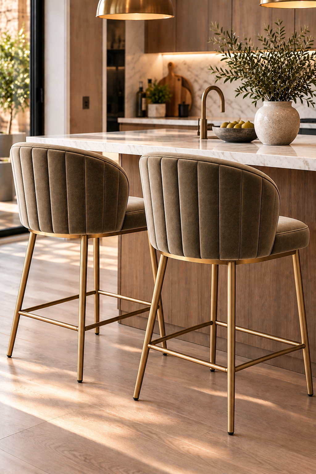 Channel tufted velvet counter stool for modern kitchen island