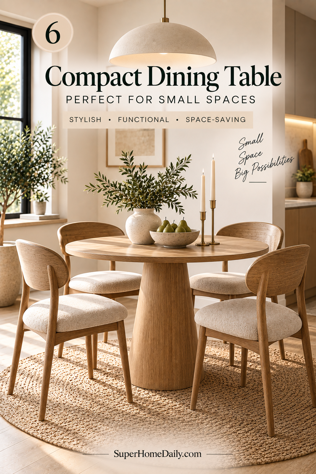 Compact modern organic dining table for a small dining space