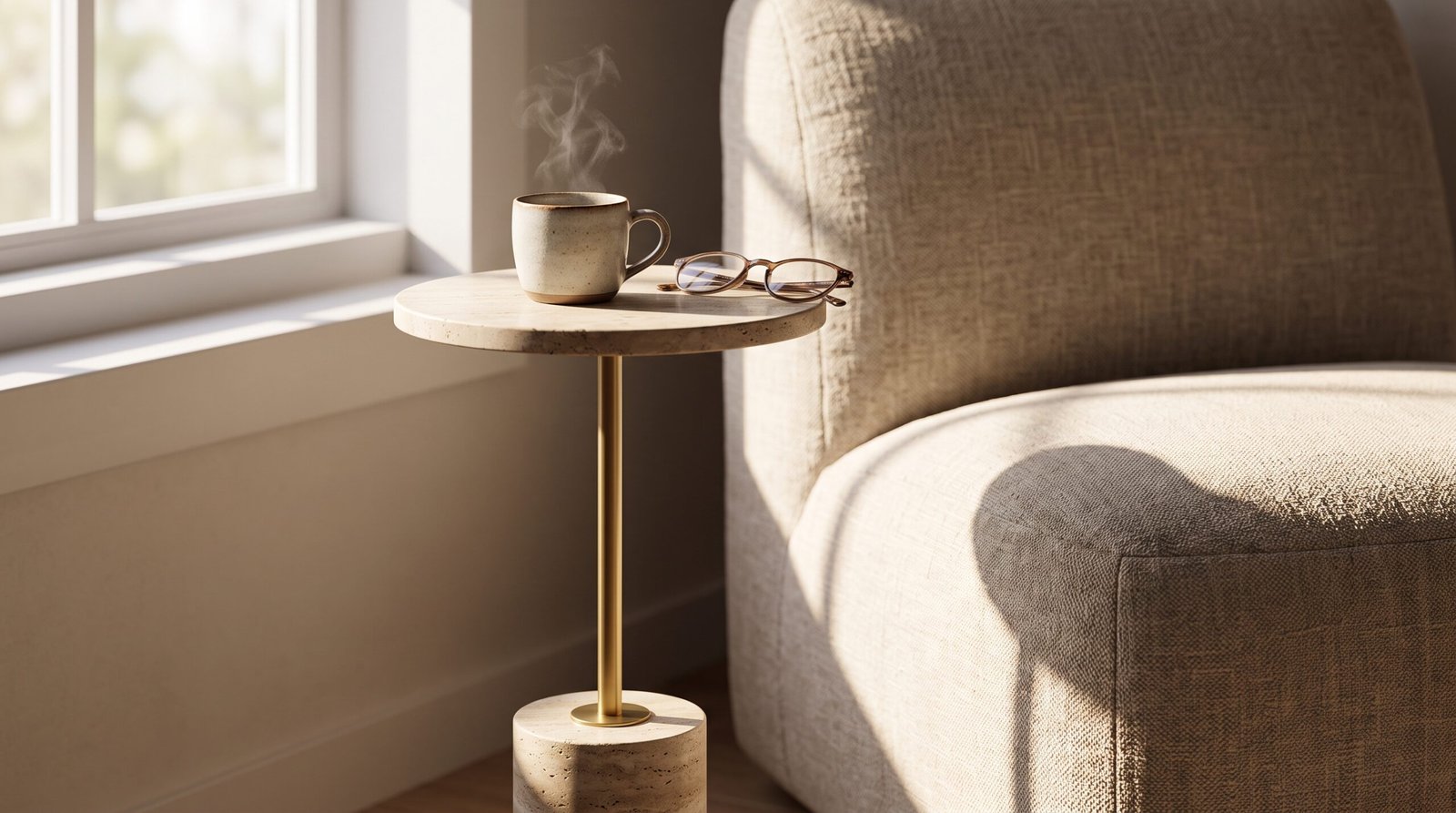 reading nook setup ideas with compact pedestal drink table