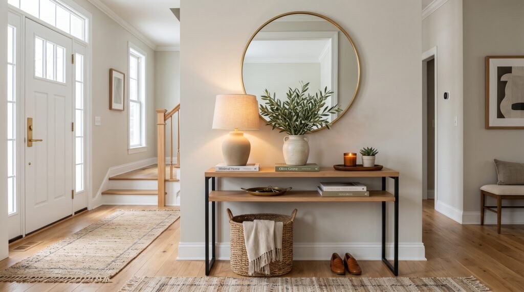 console table styling steps for a welcoming foyer with modern decor