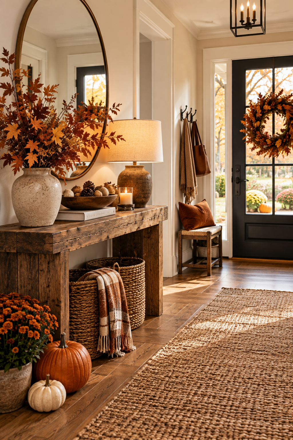 Cozy fall home decor ideas for a warm seasonal entryway