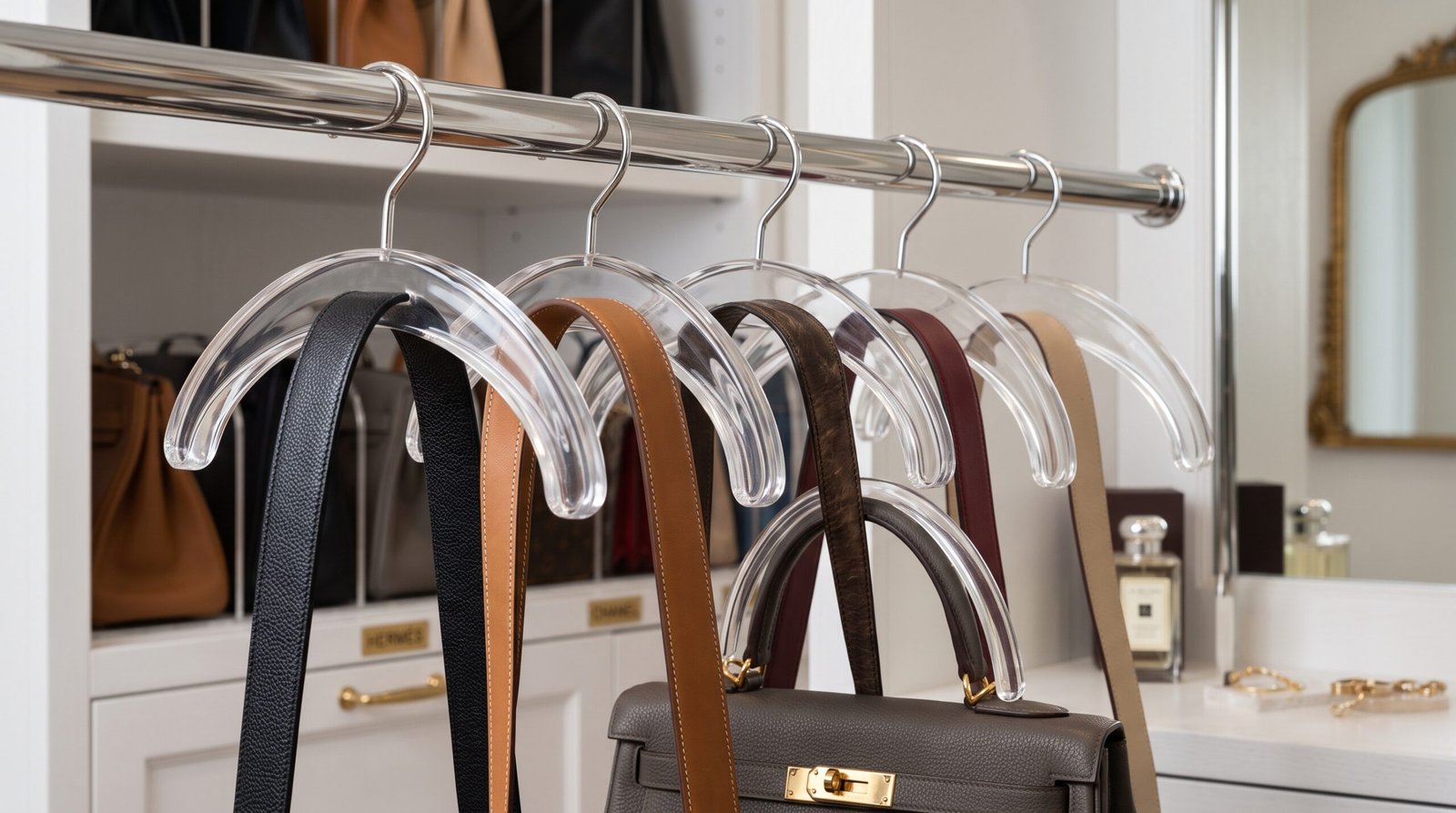 ways to store handbags without ruining their shape broad curved purse hangers