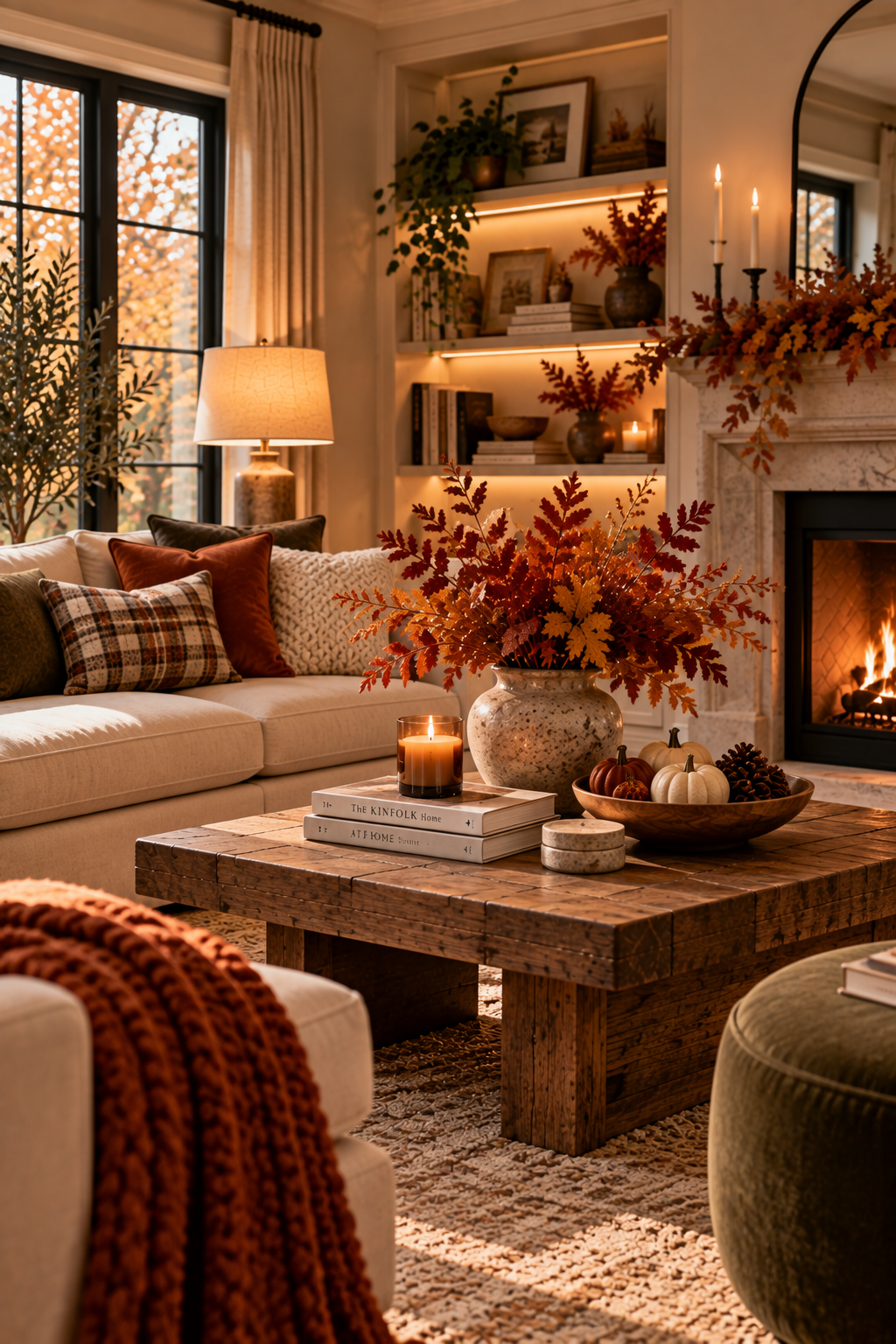 Fall home decor ideas with a cozy seasonal coffee table arrangement