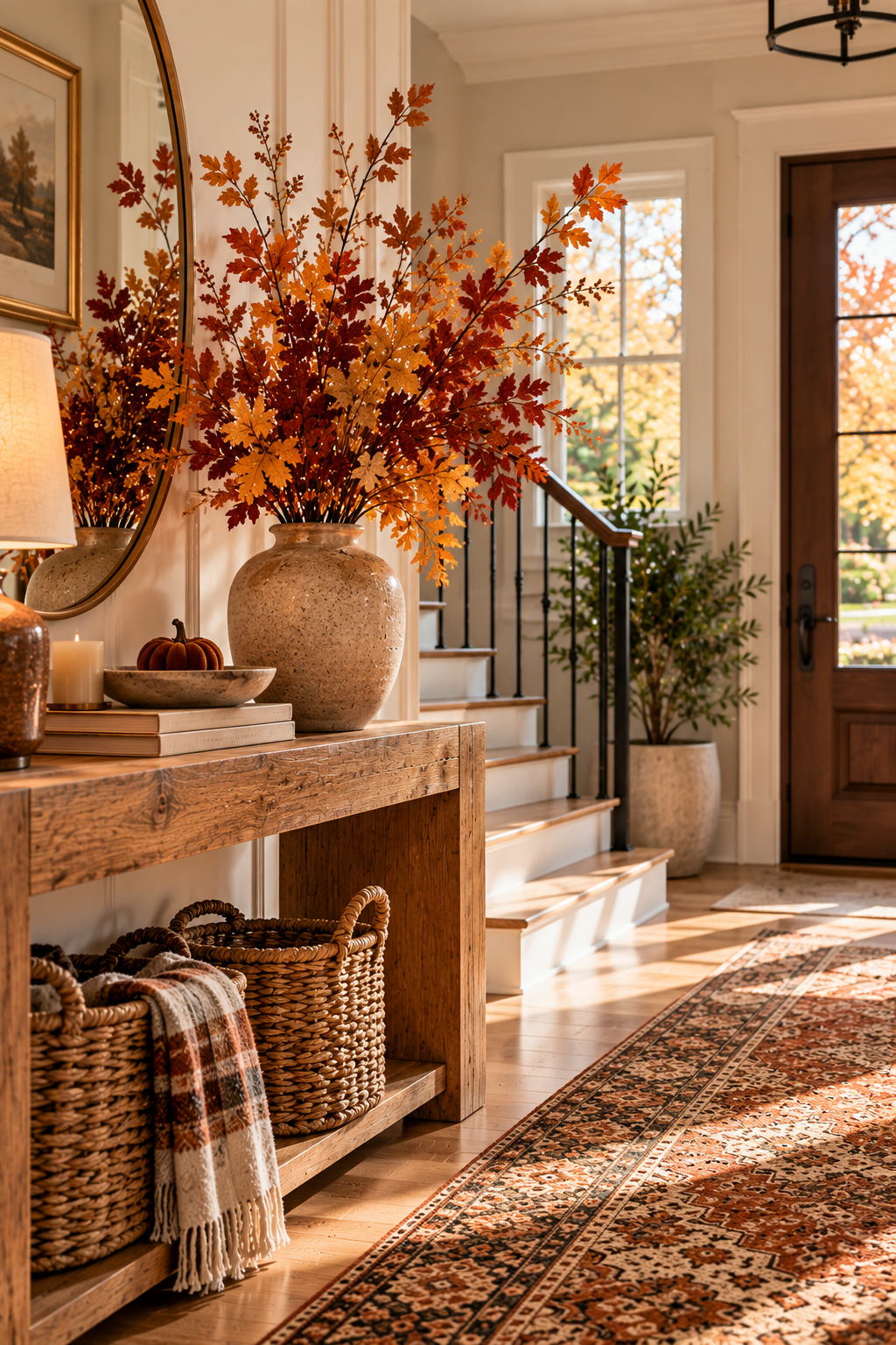 Faux autumn branches for beautiful fall entryway ideas