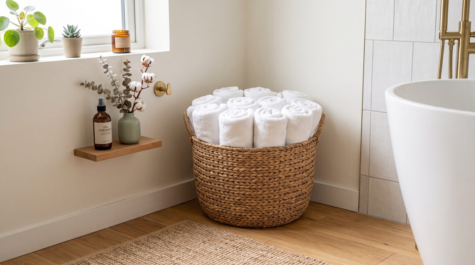 roll and display bath towels french hotel roll in woven basket