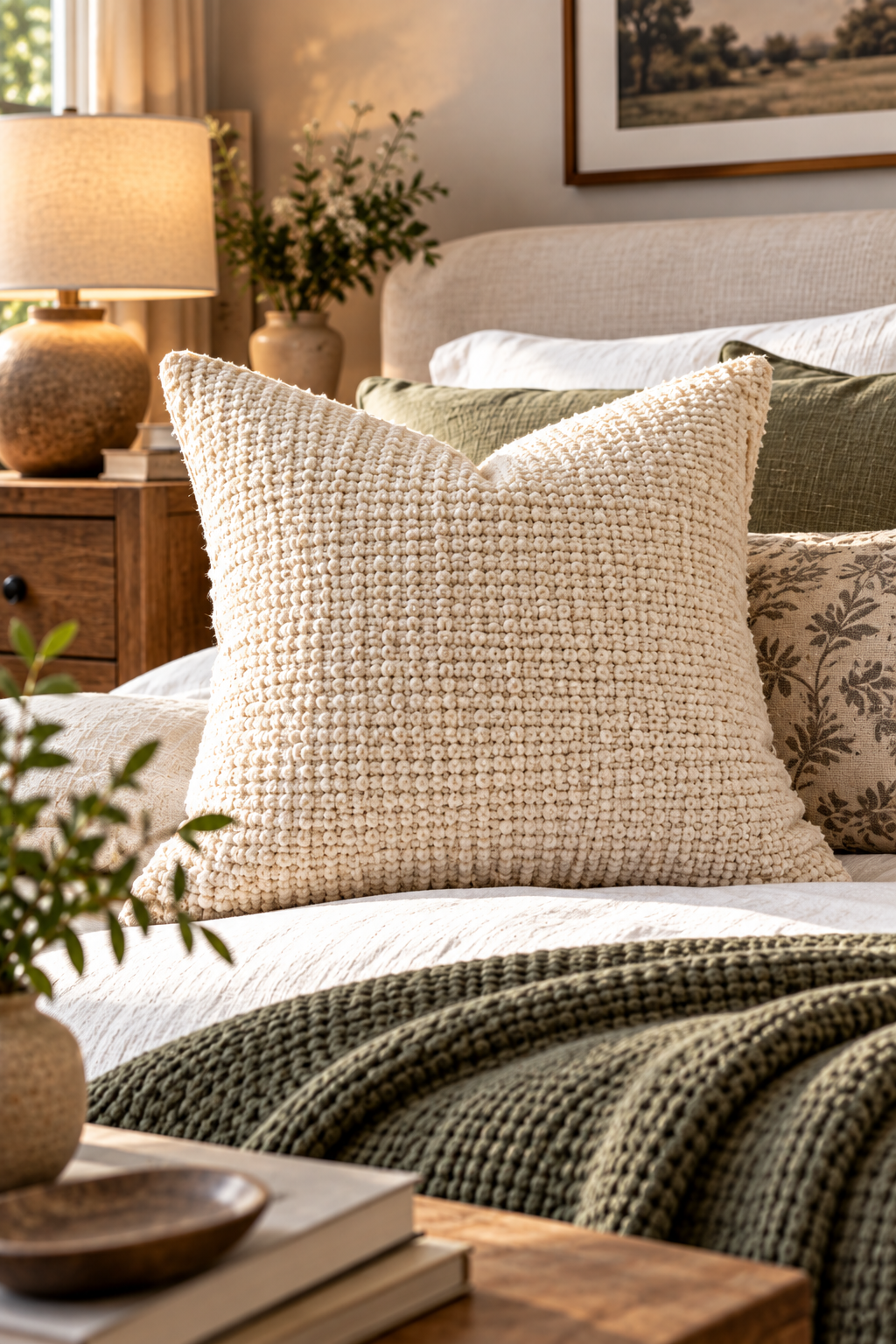 Ivory textured linen pillow cover with a chunky woven finish