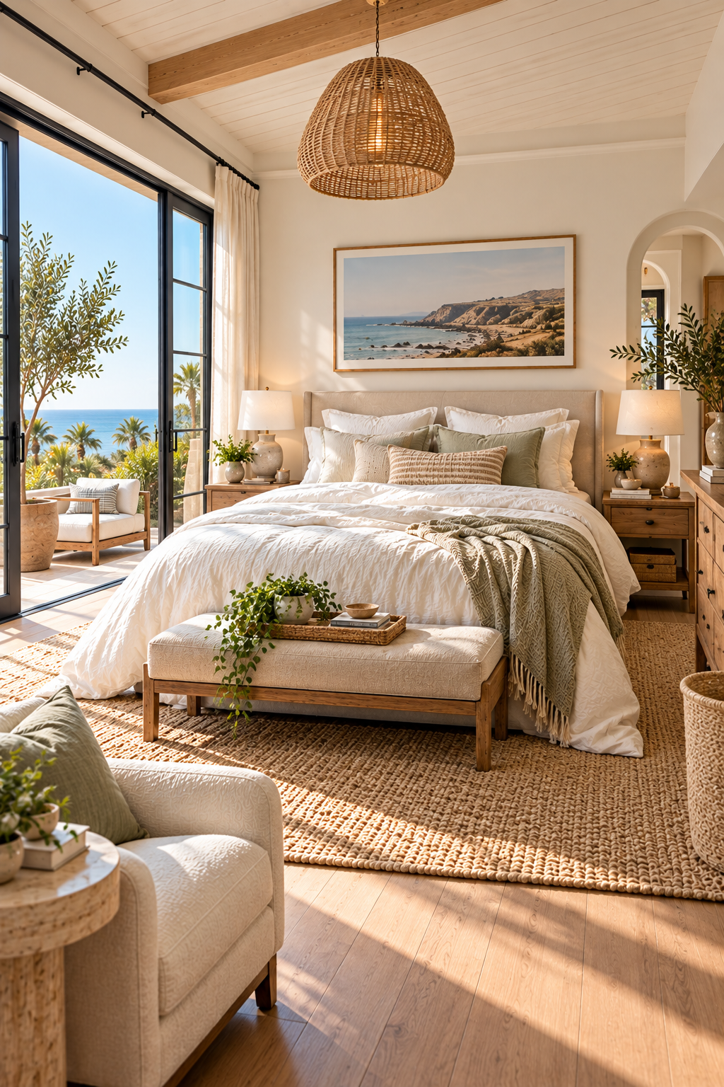 Ivory washed linen duvet cover set styled in an airy California casual bedroom