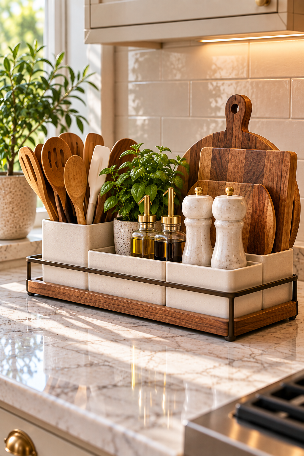 Kitchen utensil countertop organizer holding everyday cooking tools